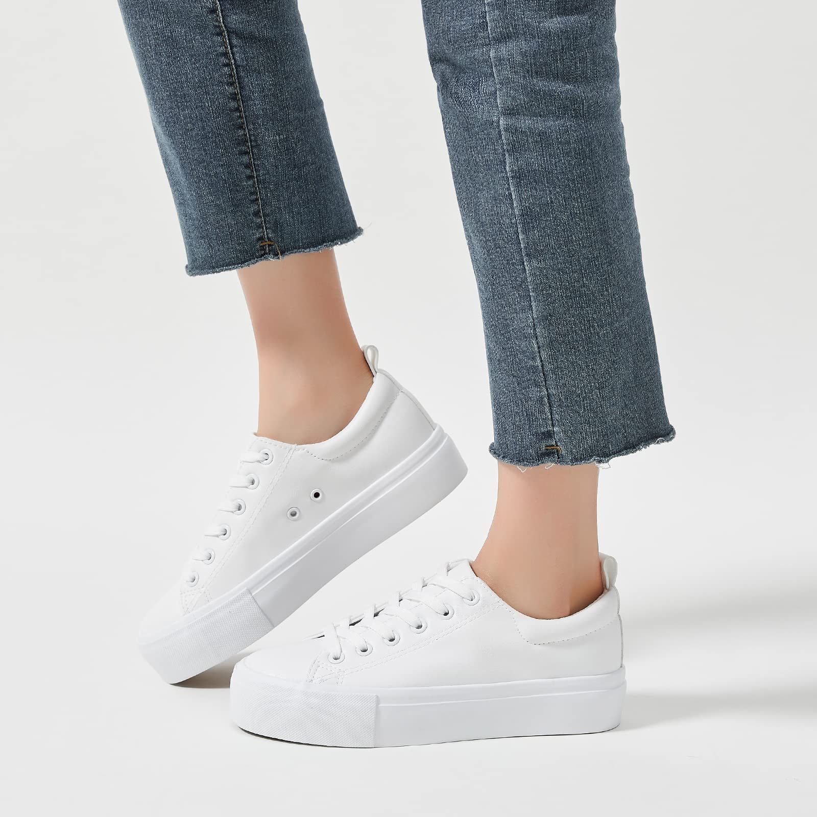 SERNIAL Women's White Platform Sneakers - PU Leather Chunky Sneakers for Women | Comfortable Walking Shoes for Casual Outfits & Everyday Wear