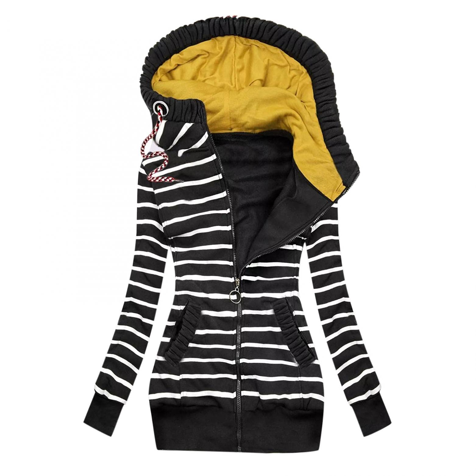 Women's Zip Up Hoodies - Striped Long Sleeve Sweatshirts & Cardigan Jackets for Autumn/Winter | Casual Tops for Work, Travel & Outdoor Activities