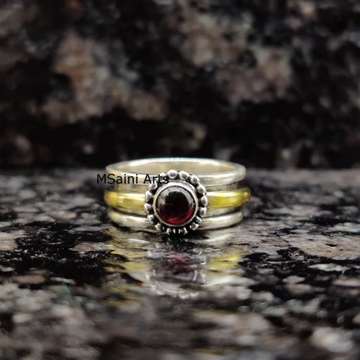 Sterling Silver 925 Garnet Spinner Ring for Women - Handcrafted Jewelry for Stress Relief