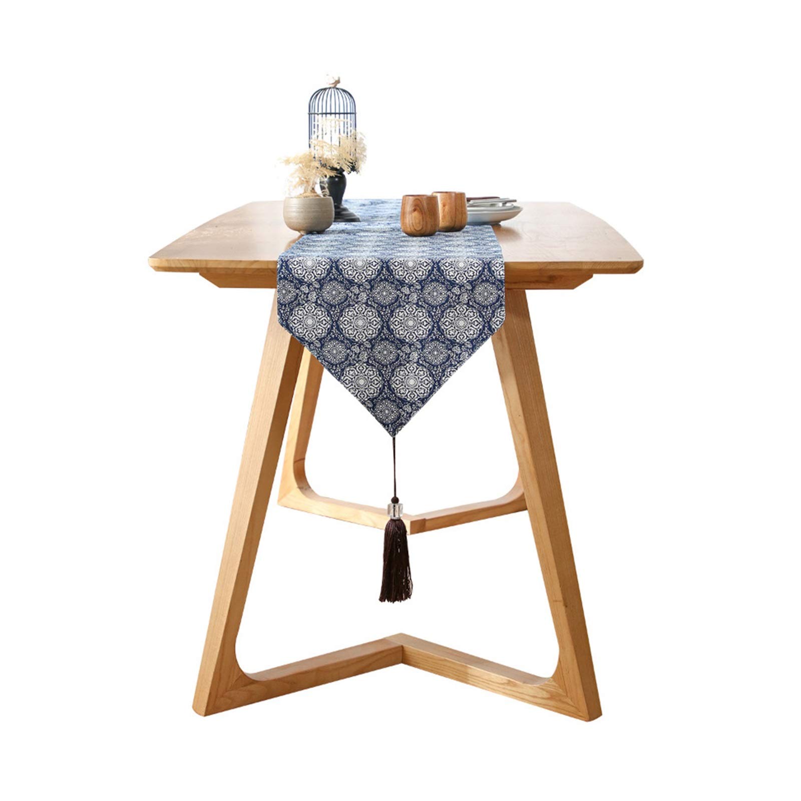 Daesar 13x64 Inch Navy Blue Cotton Table Runner - Japanese Zen Style Decorative Table Cover for Dining, Coffee, and End Tables - Perfect for Home Decor and Special Occasions