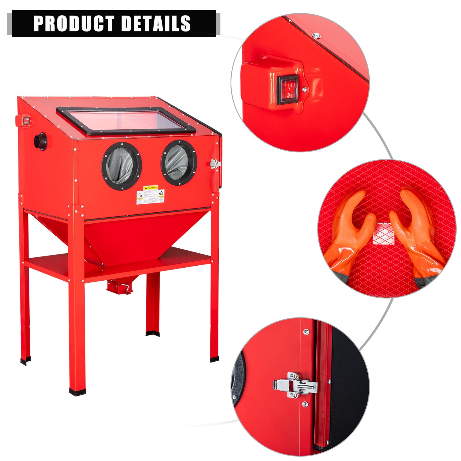 MOTORHOT 60 Gallon Air Sandblasting Cabinet - Large Steel Sand Blaster Kit with Sandblaster Gun & 4 Ceramic Nozzles (60-125PSI) for Rust, Paint & Stain Removal - Perfect for Auto Restoration, Metal Cleaning & DIY Projects