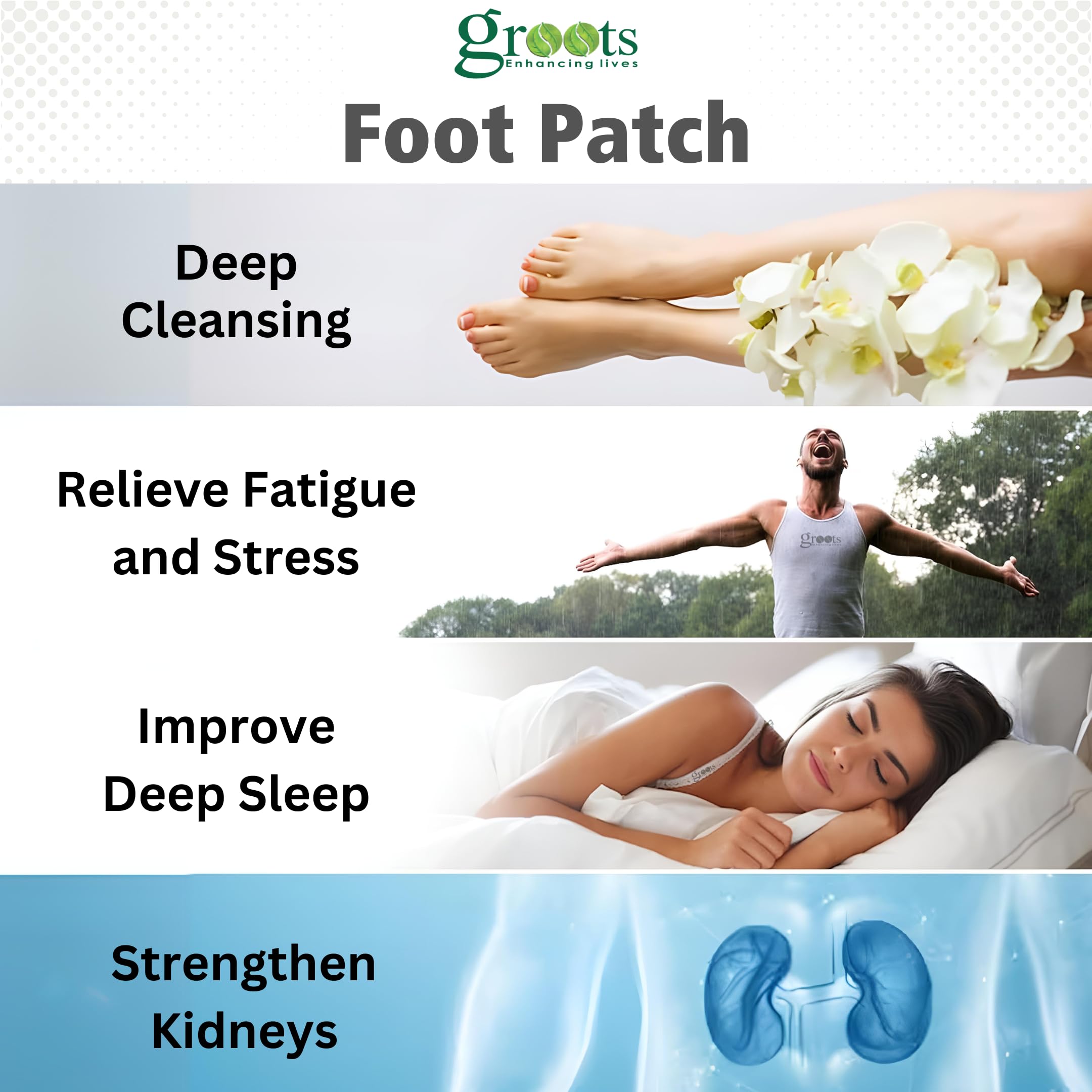 GROOTS Premium Detox Foot Patches - Natural Toxin Remover & Stress Relief for Men & Women | 10 Pads/Box | Improve Sleep & Boost Wellness | Perfect for Nighttime Use & Relaxation Therapy