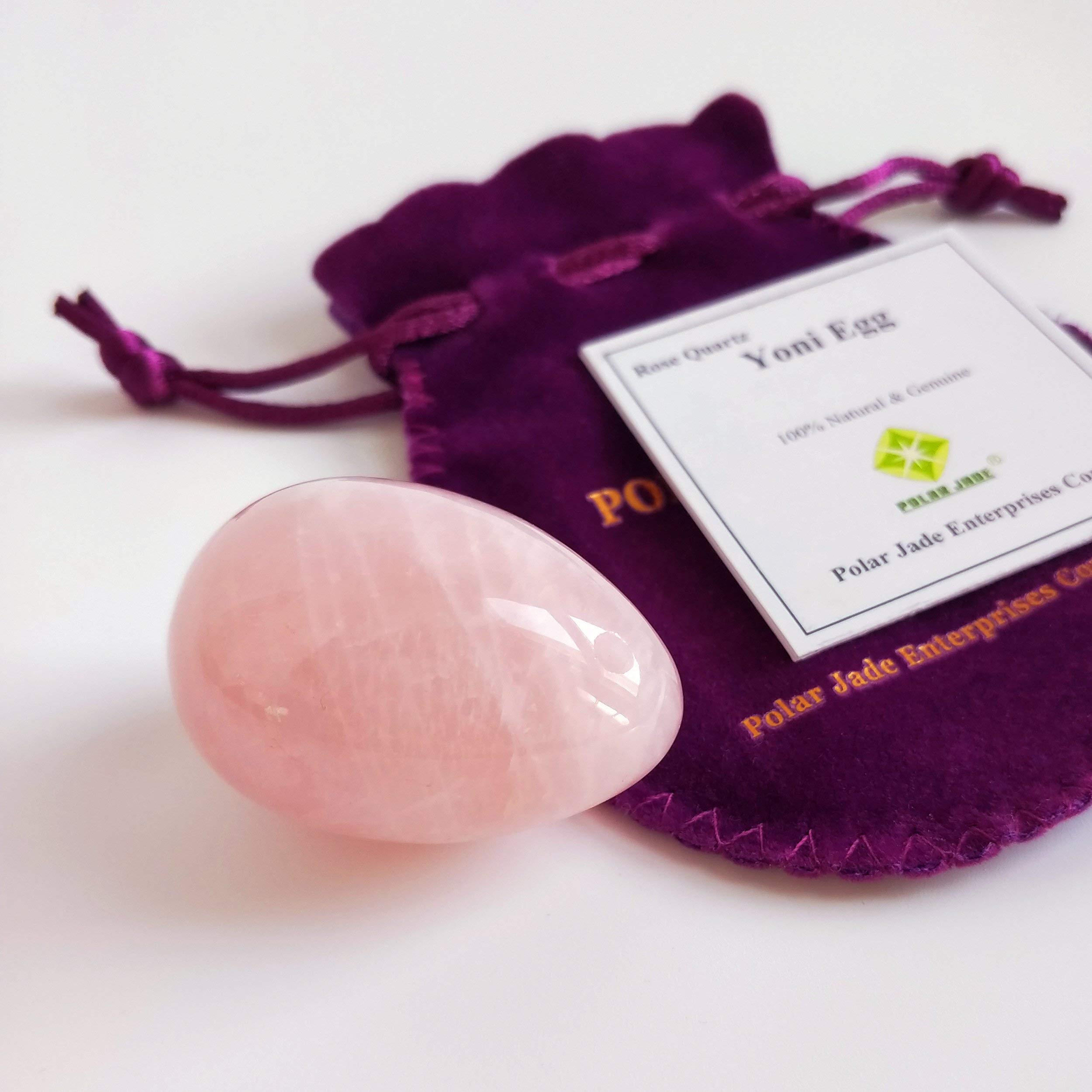 Rose Quartz Yoni Egg - Medium Size with Hole, Genuine Certificate & Instructions - Pelvic Floor Strengthener for Women, Stress Relief & Adult Urinary Incontinence Solution by Polar Jade - Perfect for Yoga, Meditation & Holistic Wellness Practices