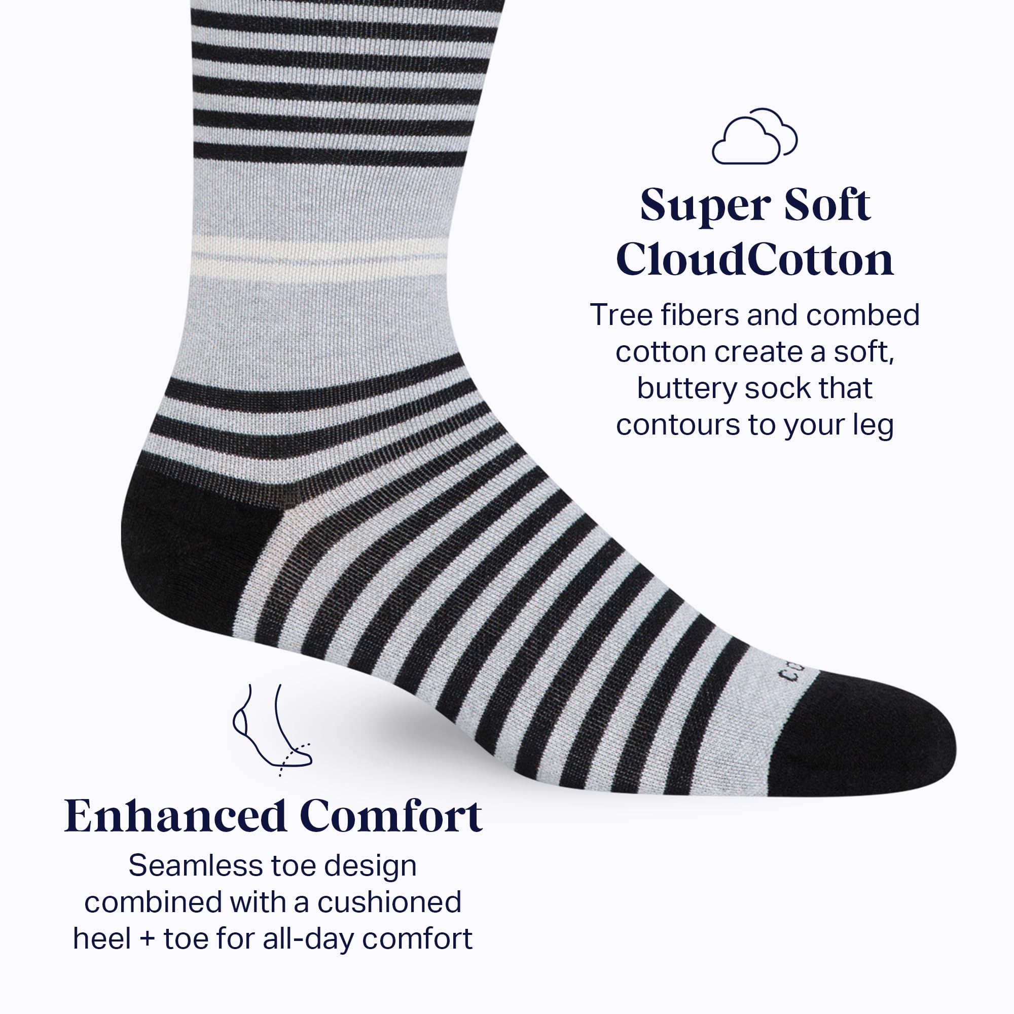 Comrad CloudCotton Knee High Compression Socks 15-20mmHg - Breathable Combed Cotton Support Socks for Men & Women - Perfect for Running, Travel & Circulation Support
