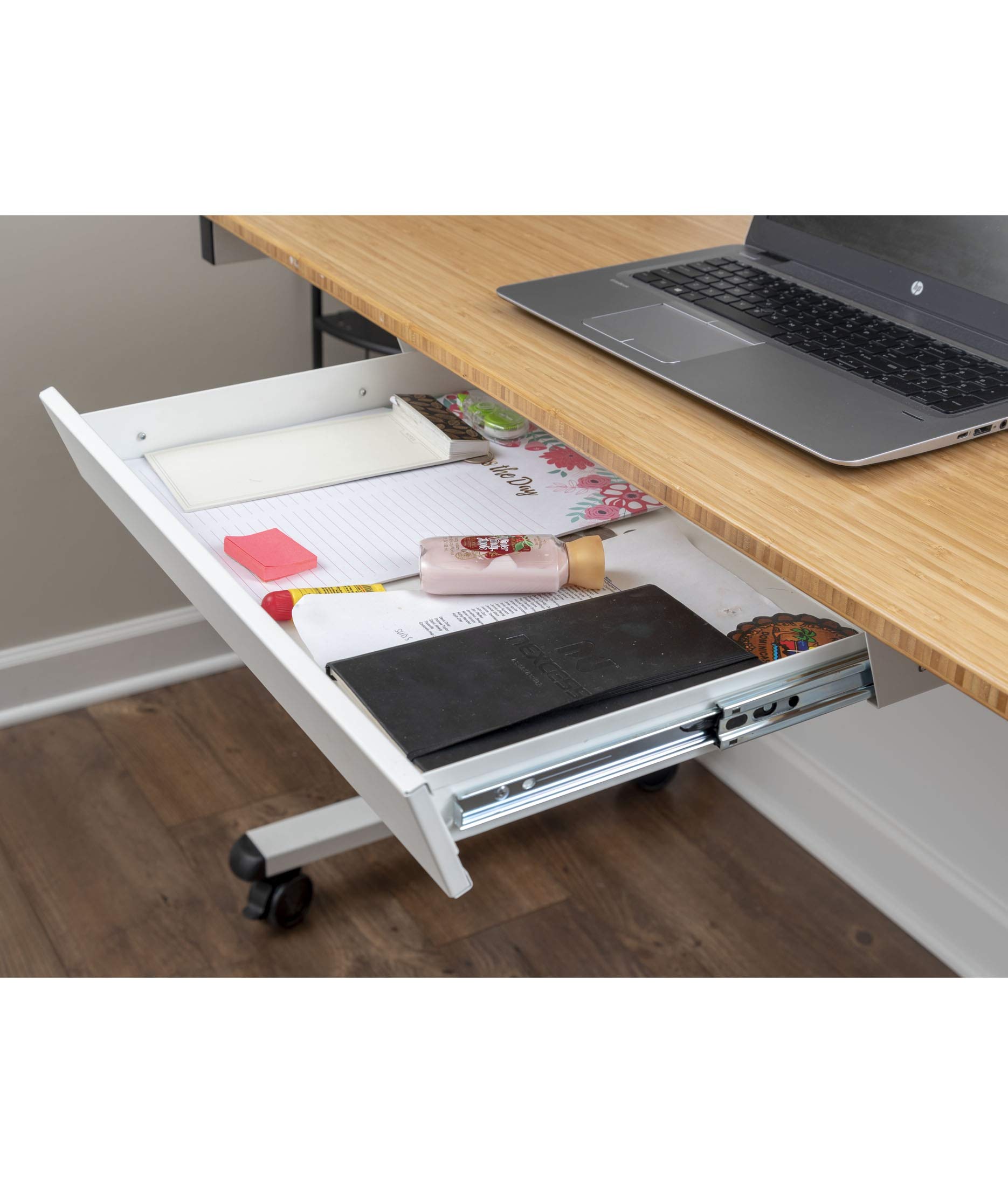 Under-Desk Drawer Organizer for Standing Desks | White Office Storage | Space-Saving Solution
