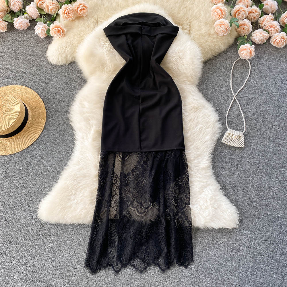 Elegant Black Lace Strapless Evening Dress - Tube Top Formal Gown for Prom, Wedding & Cocktail Party | Style 1183