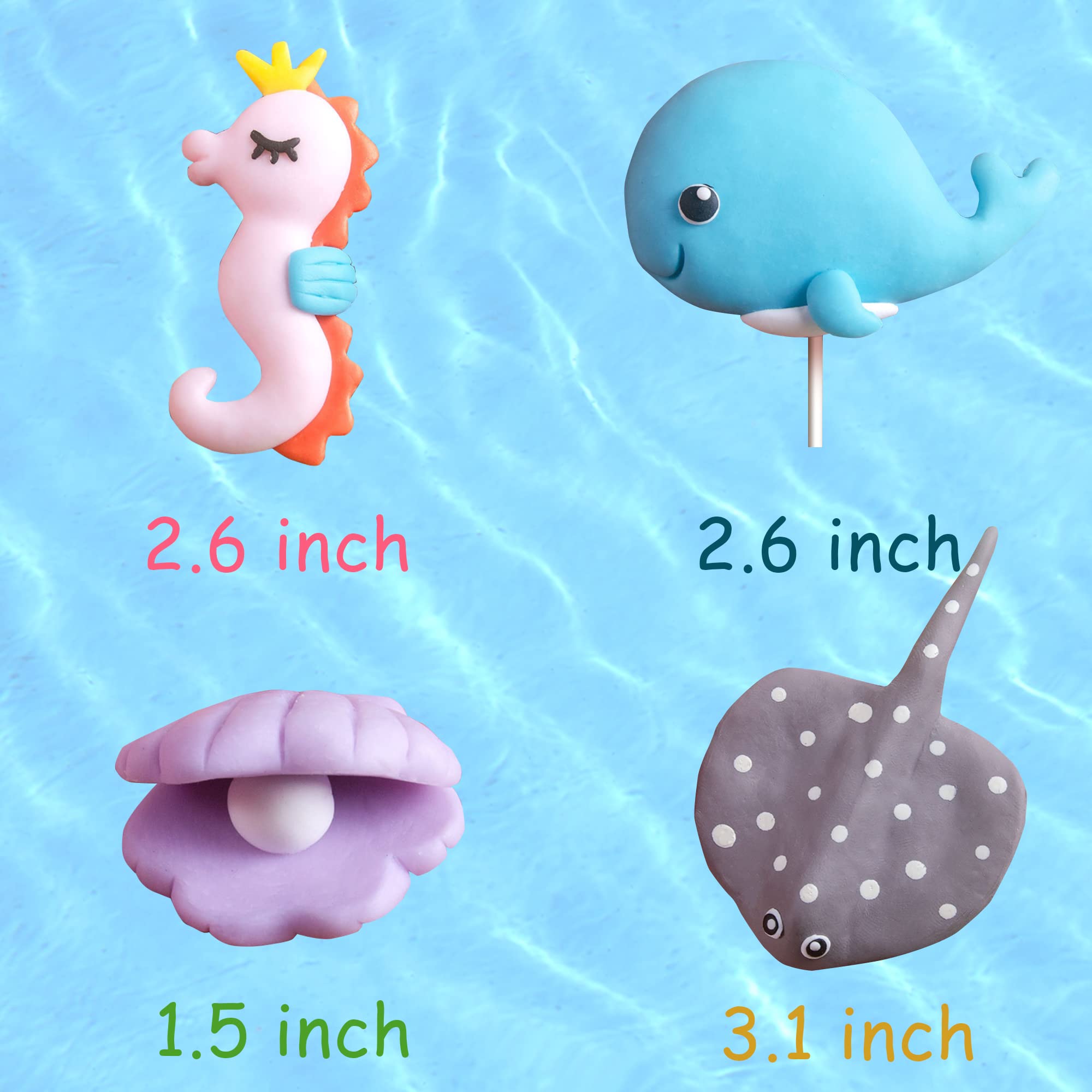 16 Pcs Under The Sea Cake Toppers - Ocean Themed Party Decorations with Devil Fish, Octopus & Seahorse - Perfect for Birthday Cakes, Baby Showers & Underwater Theme Parties