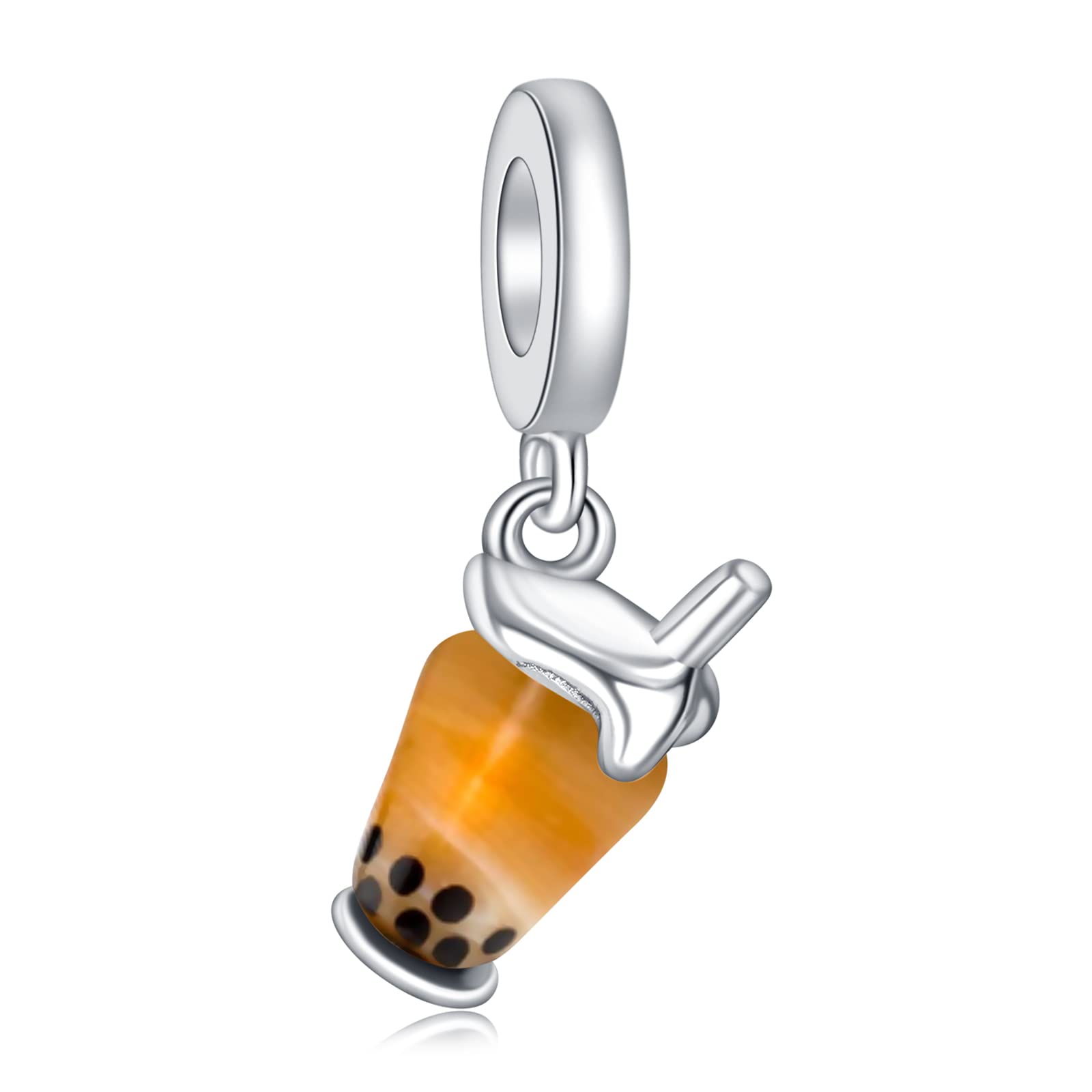 Murano Glass Bubble Tea Charm - 925 Silver Beads for Women's Bracelets & Necklaces | Elegant Dangle Pendant Jewelry Gift for Mother's Day, Birthday, Anniversary | Perfect for Casual Wear, Special Occasions & Tea Lovers
