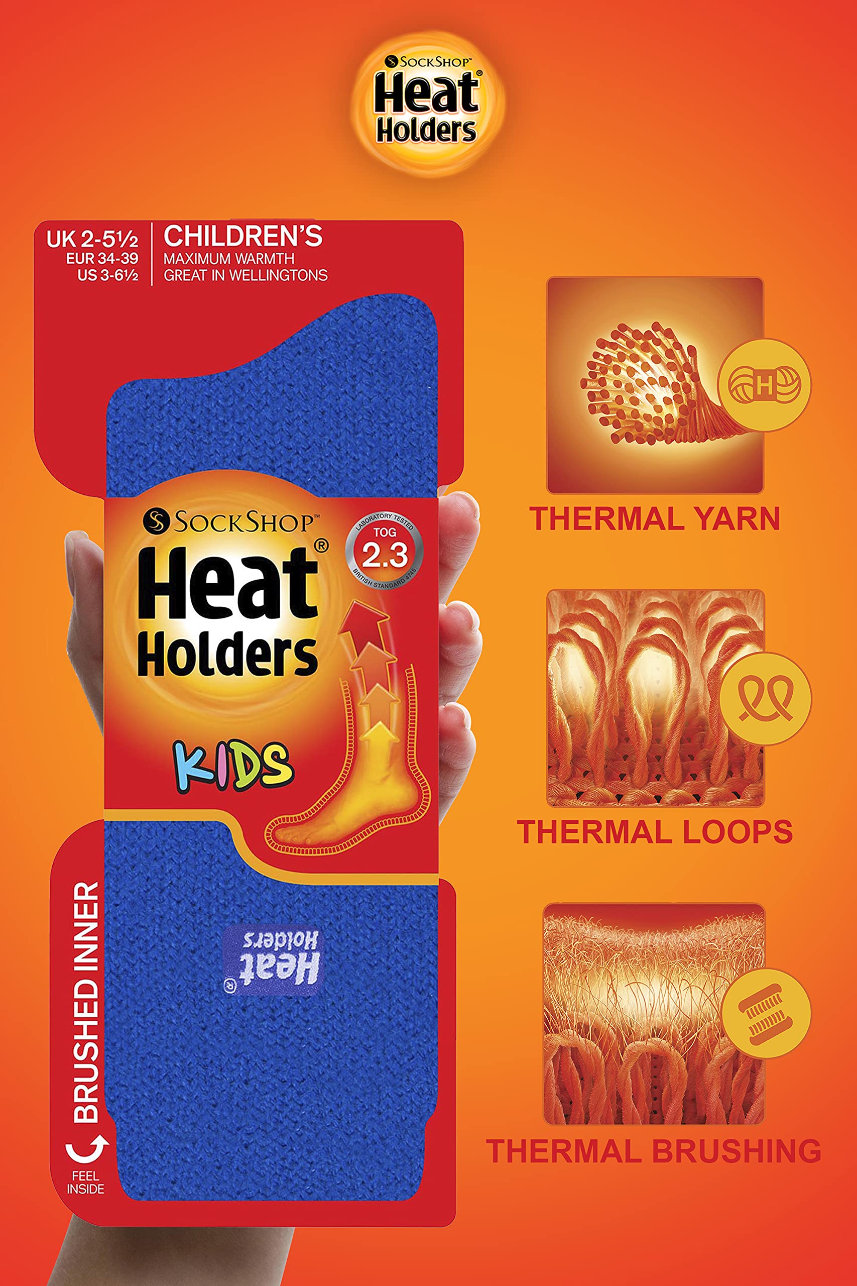 HEAT HOLDERS Kids' Thermal Socks 2.3 Tog - UK Sizes 2-5 / EU Sizes 34-39 - Winter Warm Socks for Boys & Girls - Perfect for Cold Weather, Snow Boots & Outdoor Activities