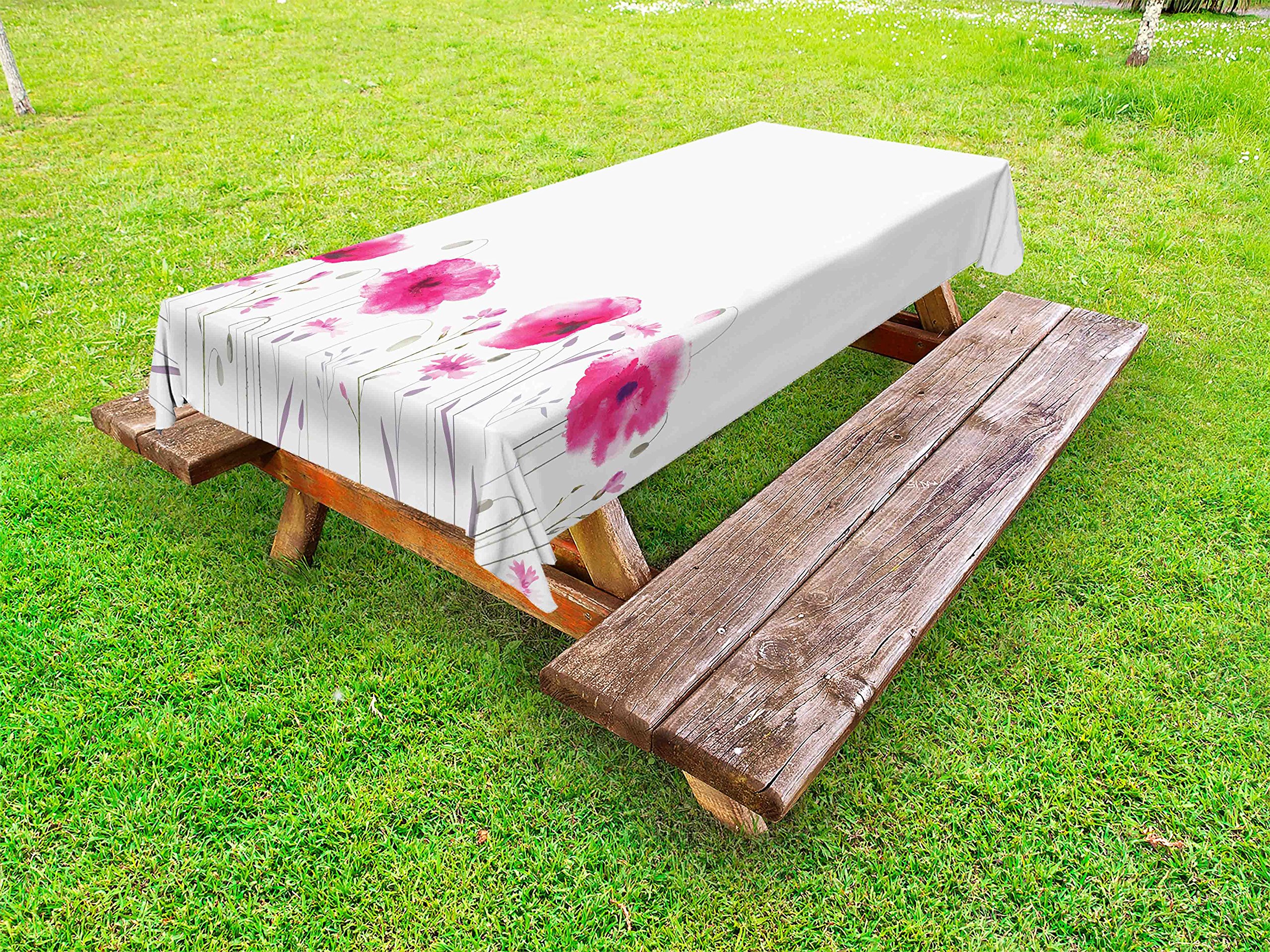 Ambesonne Floral Outdoor Tablecloth - Poppy Petals Summer Garden Theme, Washable Picnic Table Cover 58