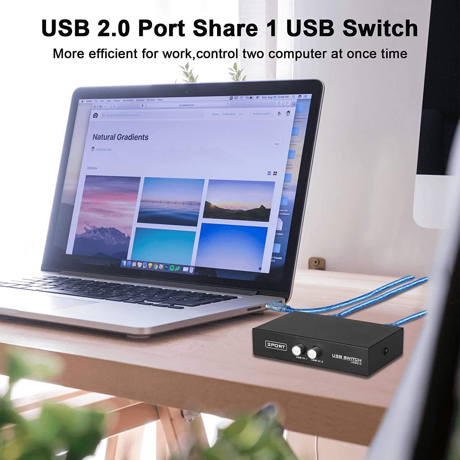 2-Port USB 2.0 Printer Switch Hub - Share 1 Printer Between 2 Computers | Includes 2x USB A to B Printer Cables (2-Pack) | Perfect for Home Office & Small Business Printer Sharing