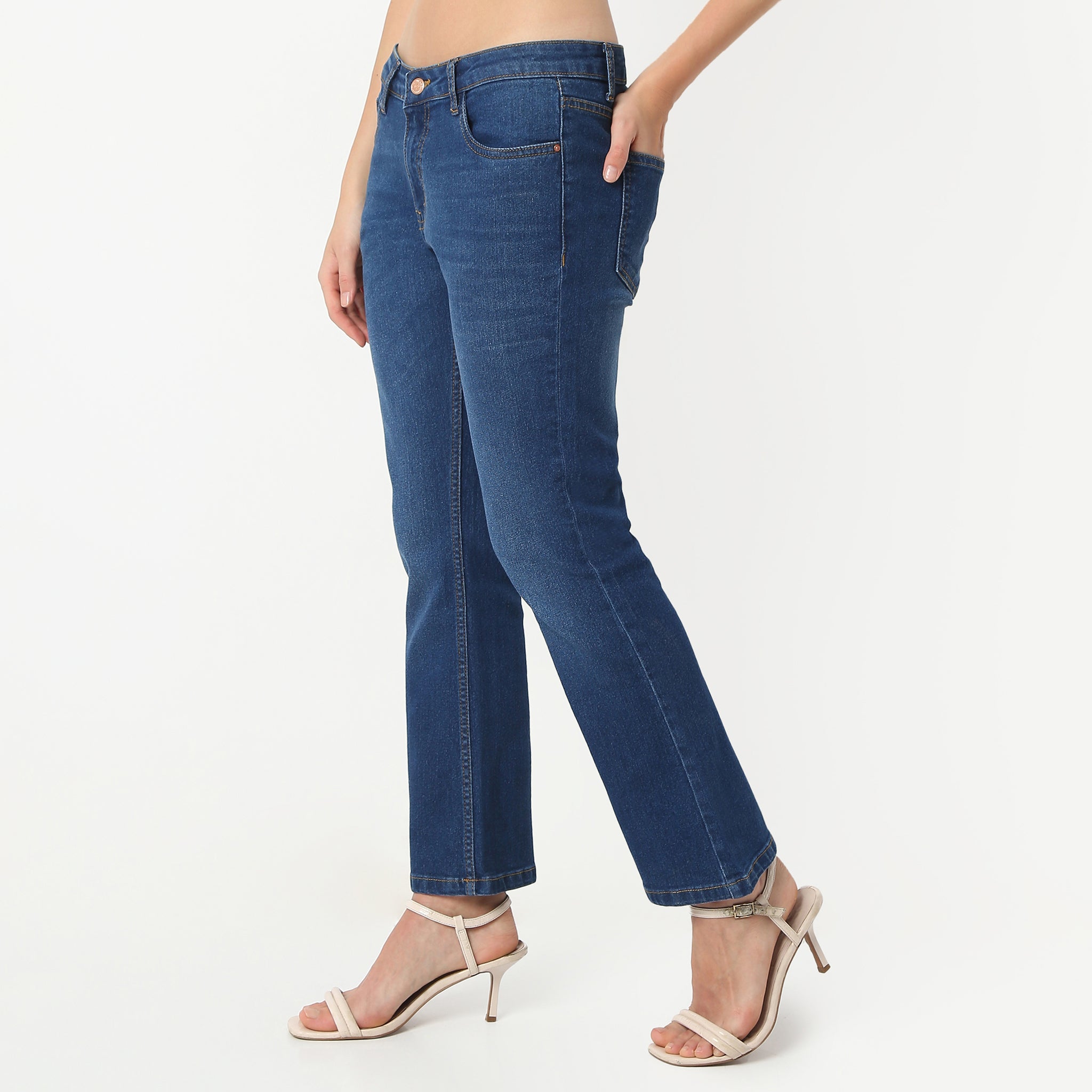 Boot Cut Ankle Length Low Rise Women's Jeans - Slim Fit Denim Pants for Casual Wear & Everyday Outfits