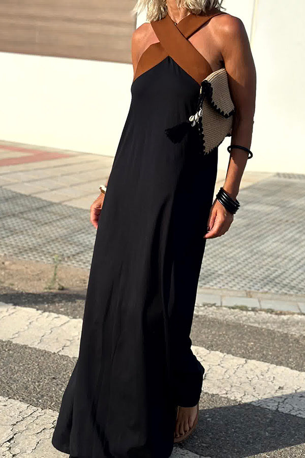Stylish Crossover Backless Sleeveless Loose Maxi Dress for Women | Summer Beach Party & Evening Wear | Flowy Boho Chic Dress for Vacations & Date Nights