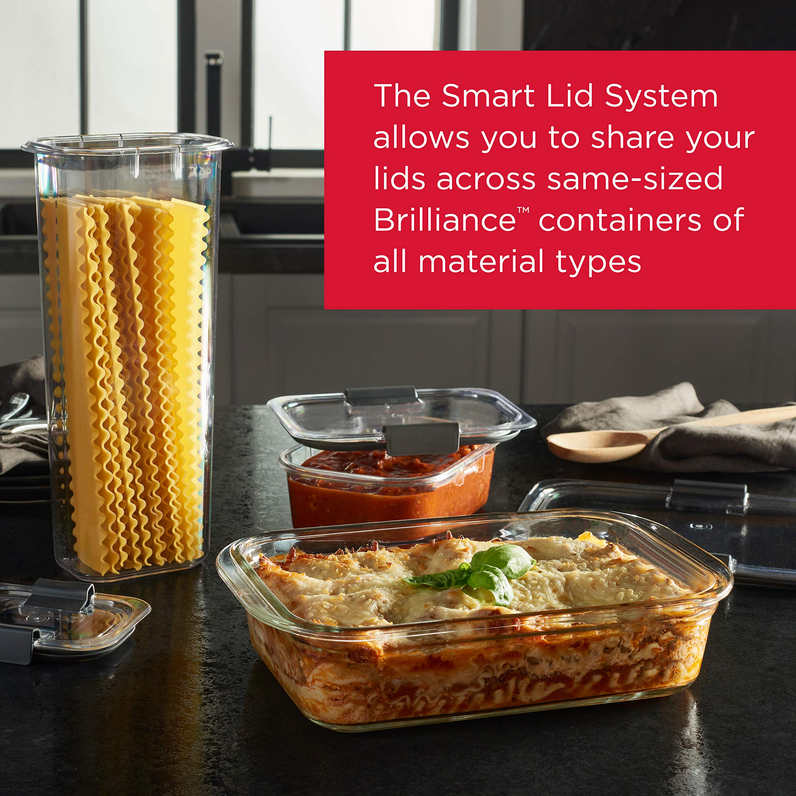 Rubbermaid 8-Piece Brilliance Glass Food Storage Containers Set with Airtight Lids - BPA-Free, Leakproof Containers for Meal Prep, Lunch Box, Leftovers - Oven, Microwave & Dishwasher Safe - Clear/Grey - Perfect for Home, Office & Picnics