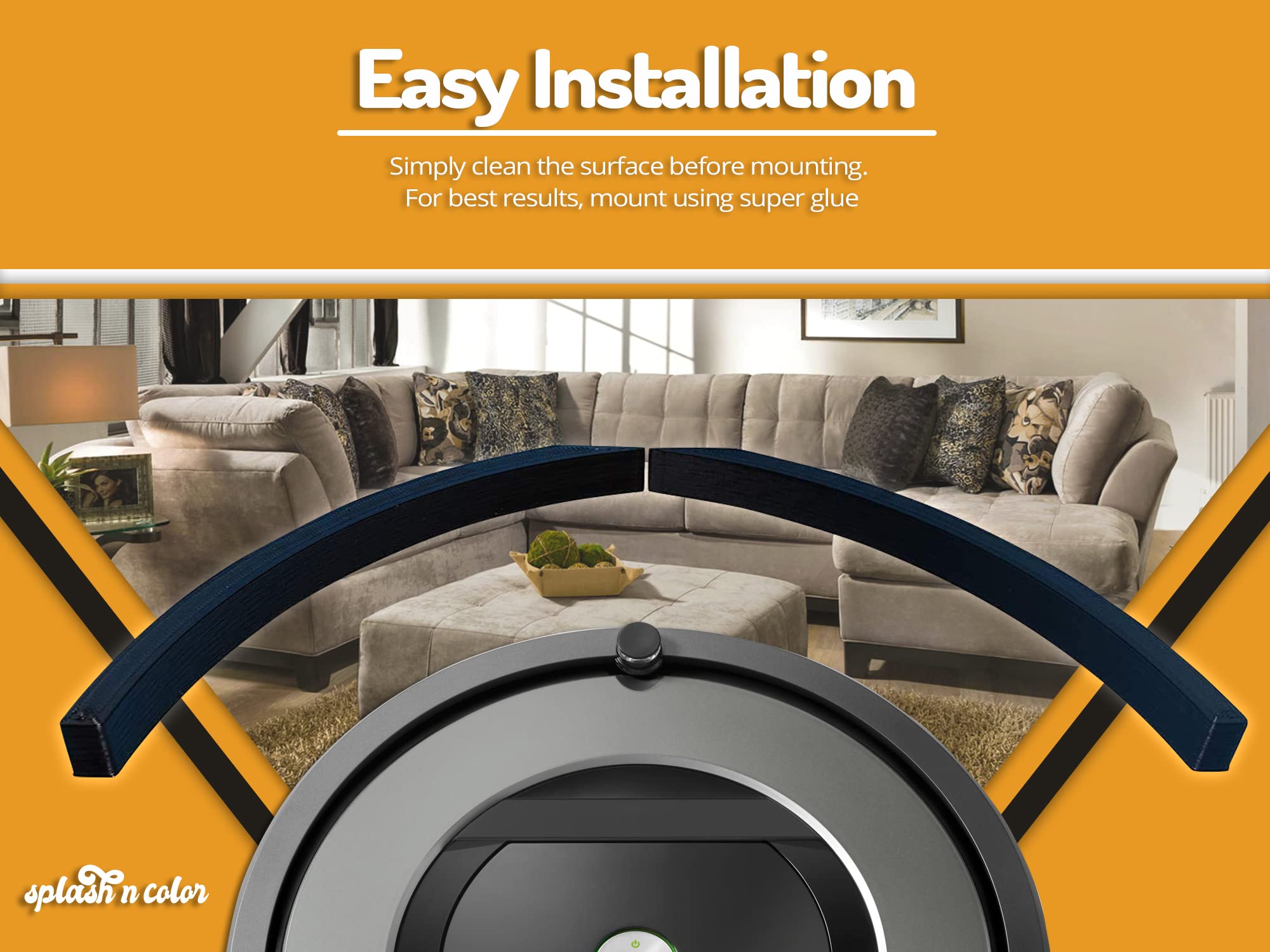 SplashNColor Bumper Extender for Roomba & Eufy Robot Vacuums - Anti-Stuck Height Adjustable Universal Fit - Perfect for Hardwood Floors, Carpets & Pet Hair Cleaning