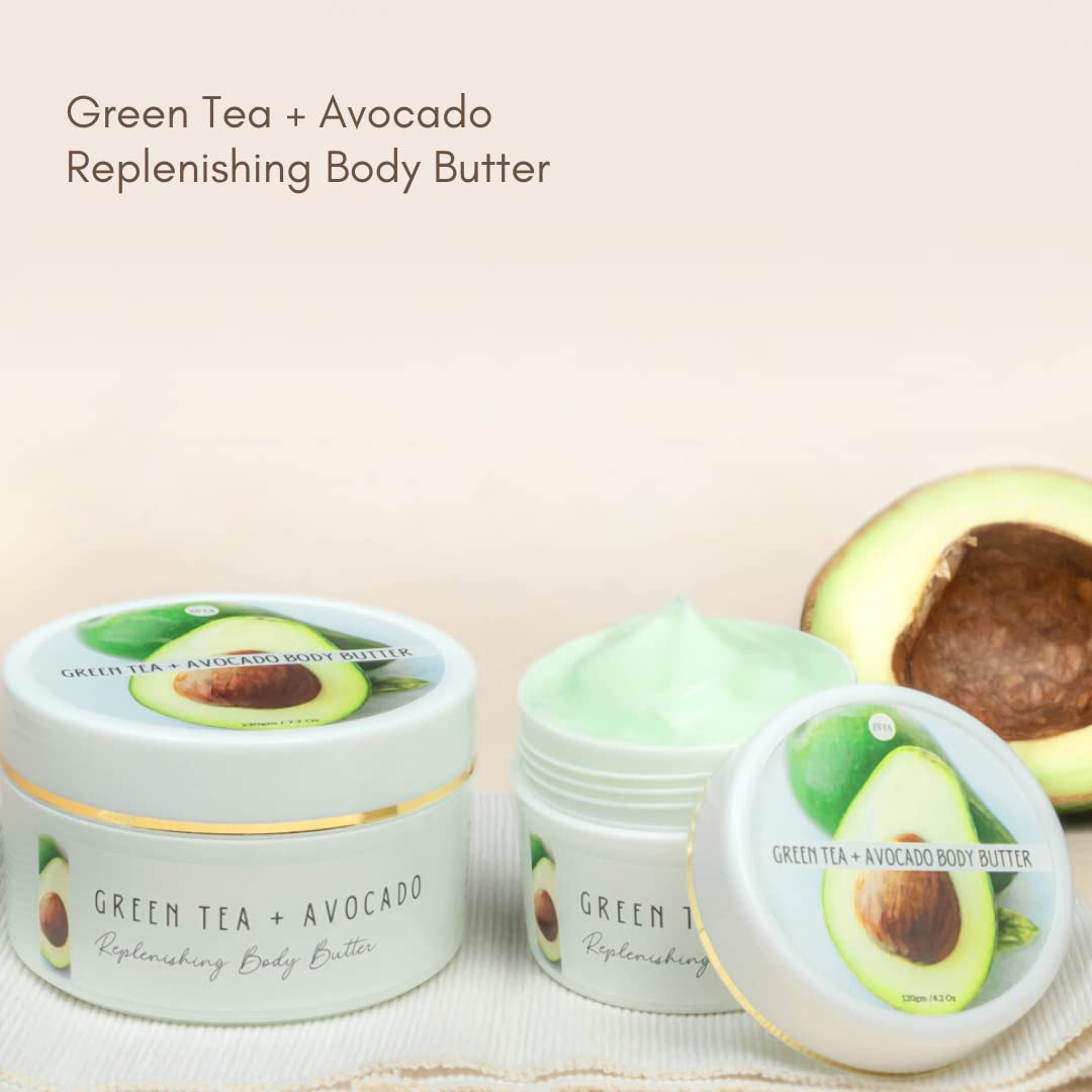 Evia Green Tea & Avocado Body Butter 120g - Deep Moisturizing with Shea Butter & Green Tea Extract | Hydrating Cream for Dry Skin, Perfect for Daily Use & After Shower Care