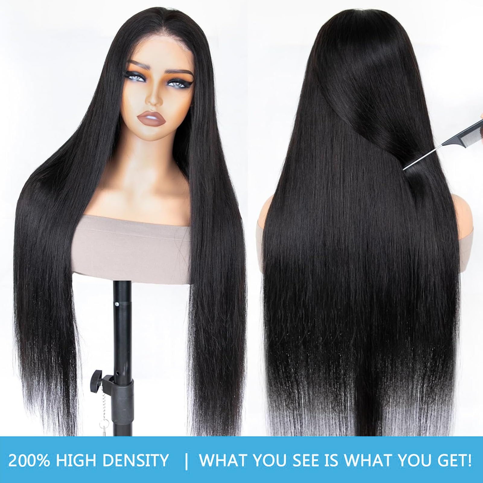 34 Inch Straight Lace Front Wigs Human Hair - Pre Plucked 200% Density 13x4 HD Lace Frontal - Brazilian Virgin Hair Glueless Wig with Bleached Knots - Perfect for Daily Wear, Cosplay & Special Occasions