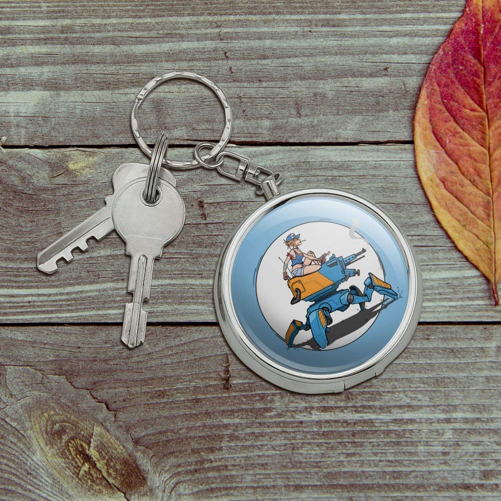 Mechanic Girl Riding Mecha Robot Tank Keychain - Portable Travel Size Pocket Purse Ashtray with Cigarette Holder - Unique Anime Mech Engineer Gift for Car Enthusiasts & Gamers - Perfect for Keychains, Collectibles & Smoking Accessories