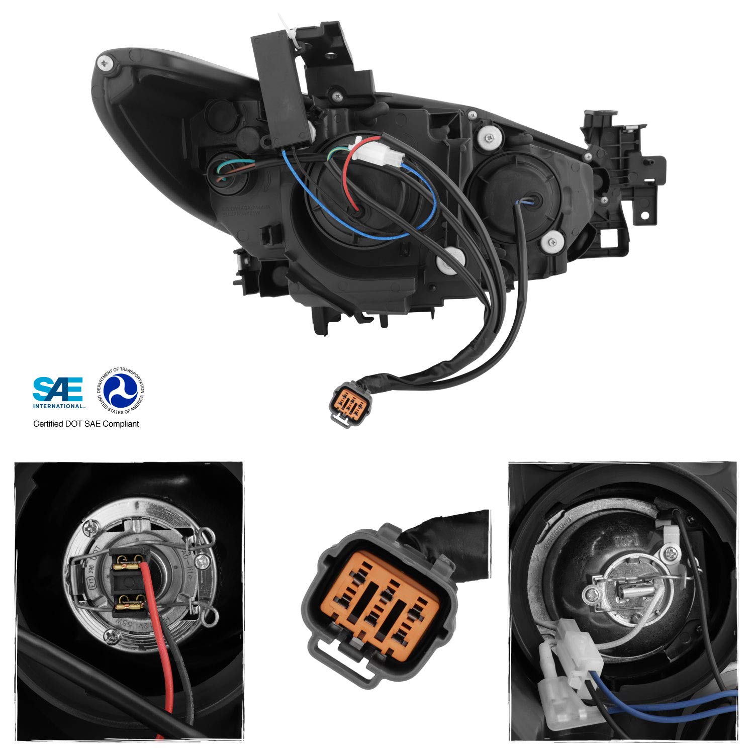 AKKON C-Shape LED DRL Light Tube Projector Headlights - Compatible with 2014-2017 Mazda 6, Black Housing - Upgrade Your Car's Style & Visibility for Night Driving & Foggy Conditions