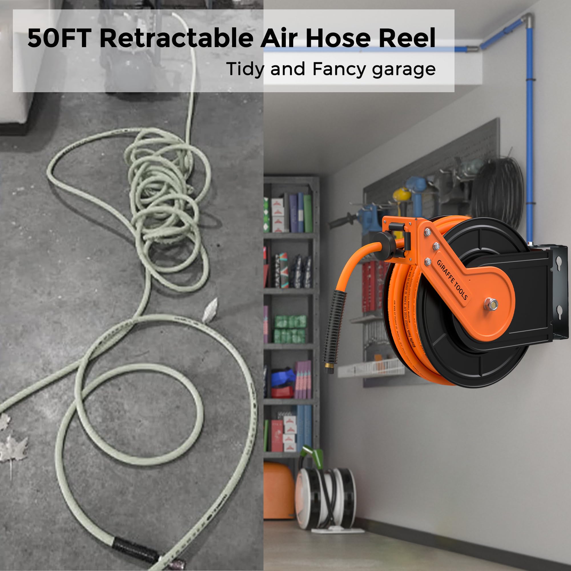 Giraffe Tools TA15BPLUS Retractable Air Hose Reel with Swivel Bracket - 3/8