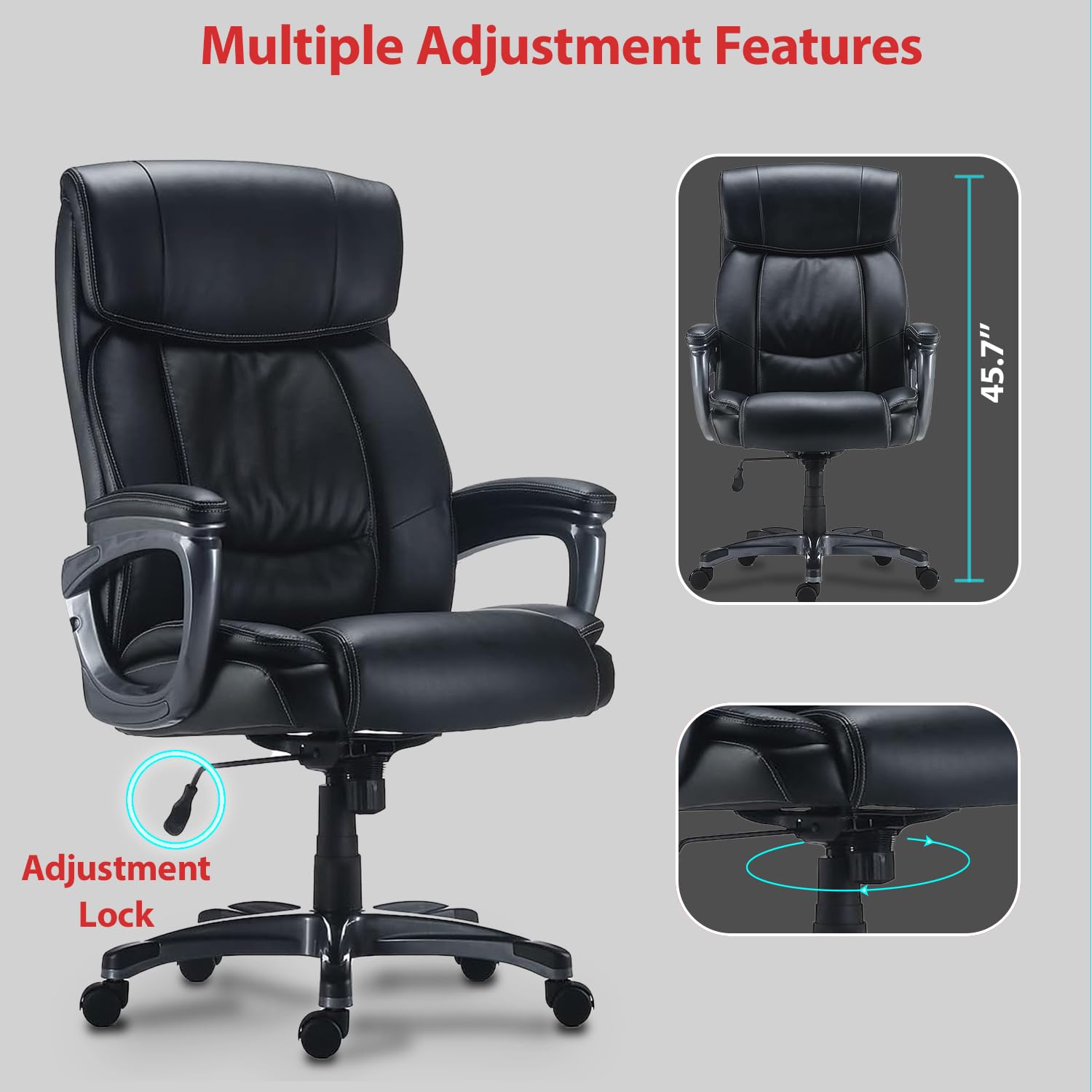 Staples Lockland Managers Chair - Big & Tall Bonded Leather Office Chair with Adjustable Height & Metal Frame - Ergonomic Desk Chair for Work or Gaming - Perfect for Home Office & Professional Workspaces