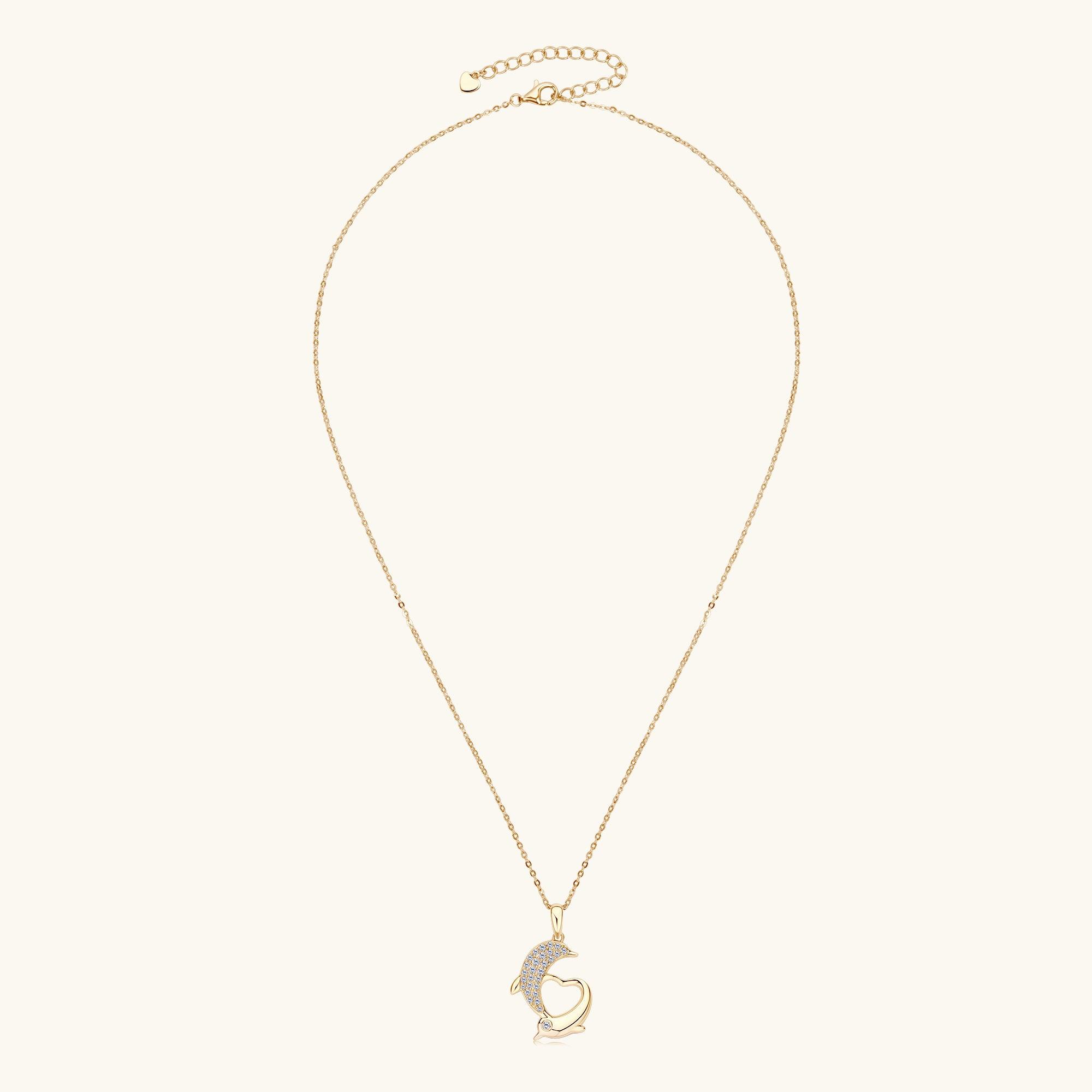 Gold Dolphin Premium Moissanite Pendant Necklace for Women - Elegant Jewelry Gift for Birthday, Anniversary & Special Occasions