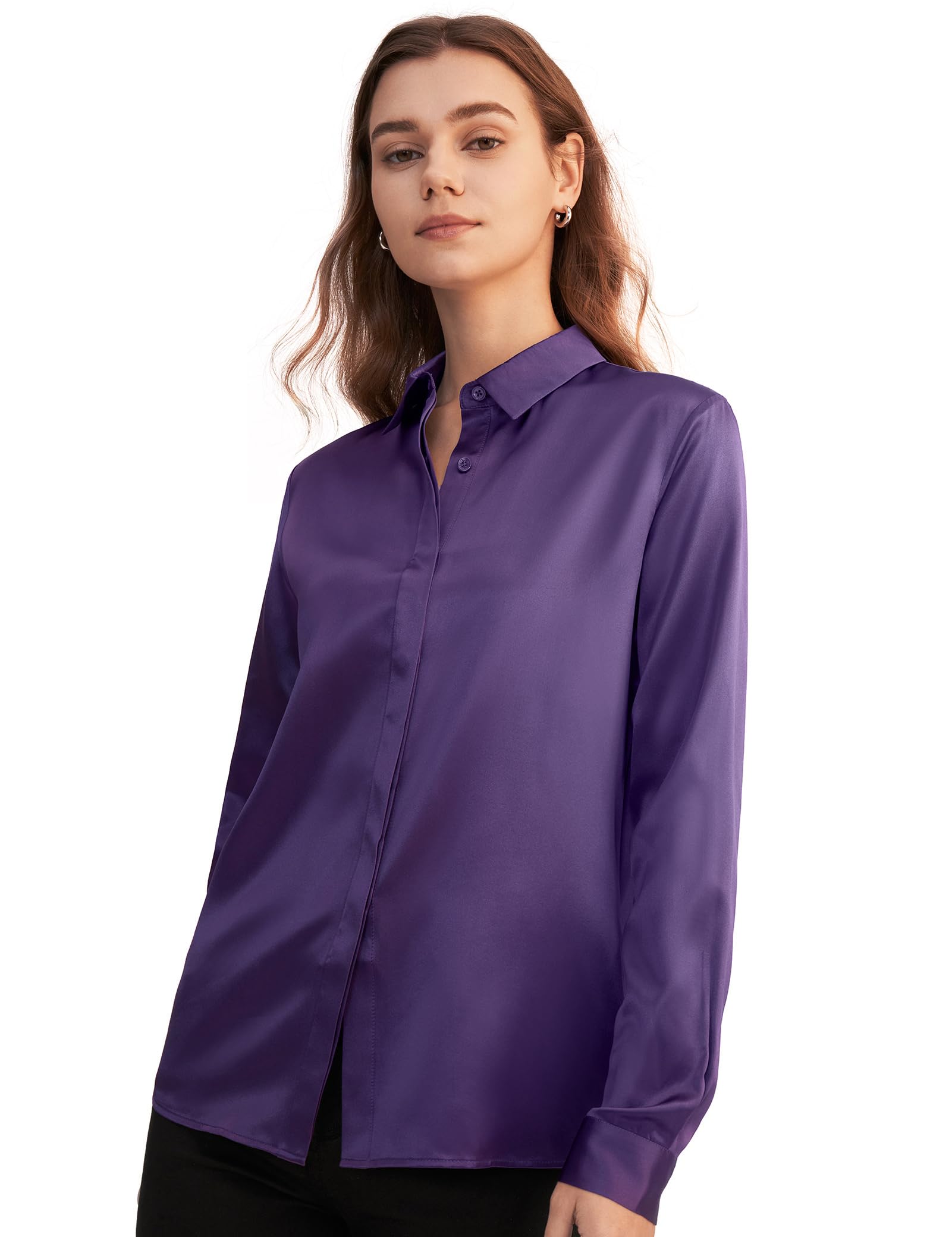 Luxury 100% Pure Silk Blouse for Women - Long Sleeve Elegant Silk Top | Soft, Smooth & Breathable | Perfect for Office Wear, Evening Events & Special Occasions