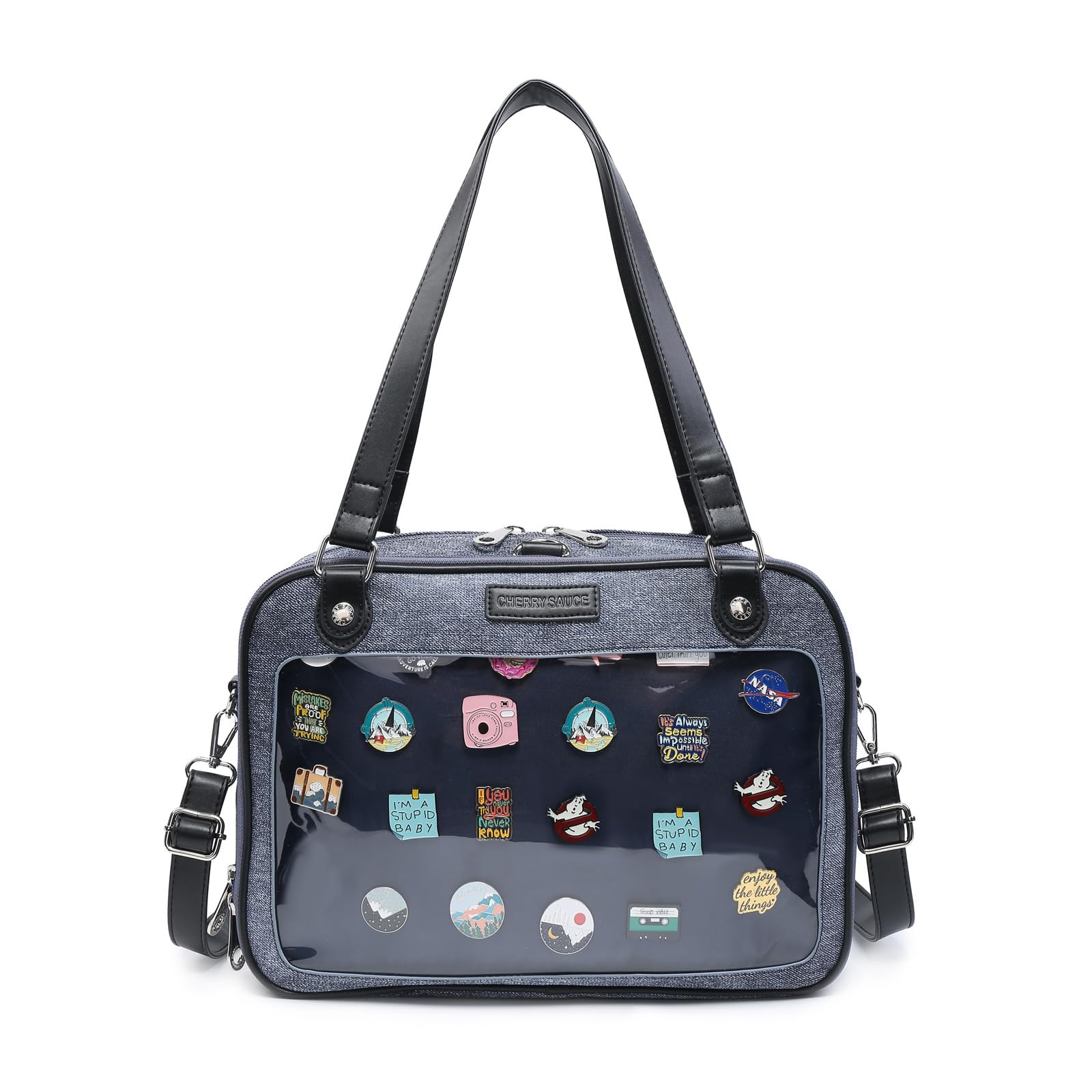 Fashionable PU Leather Ita Bag Backpack - Crossbody Messenger Shoulder Bag with Pin Display Window | Perfect for Anime Conventions, Cosplay & Collectors