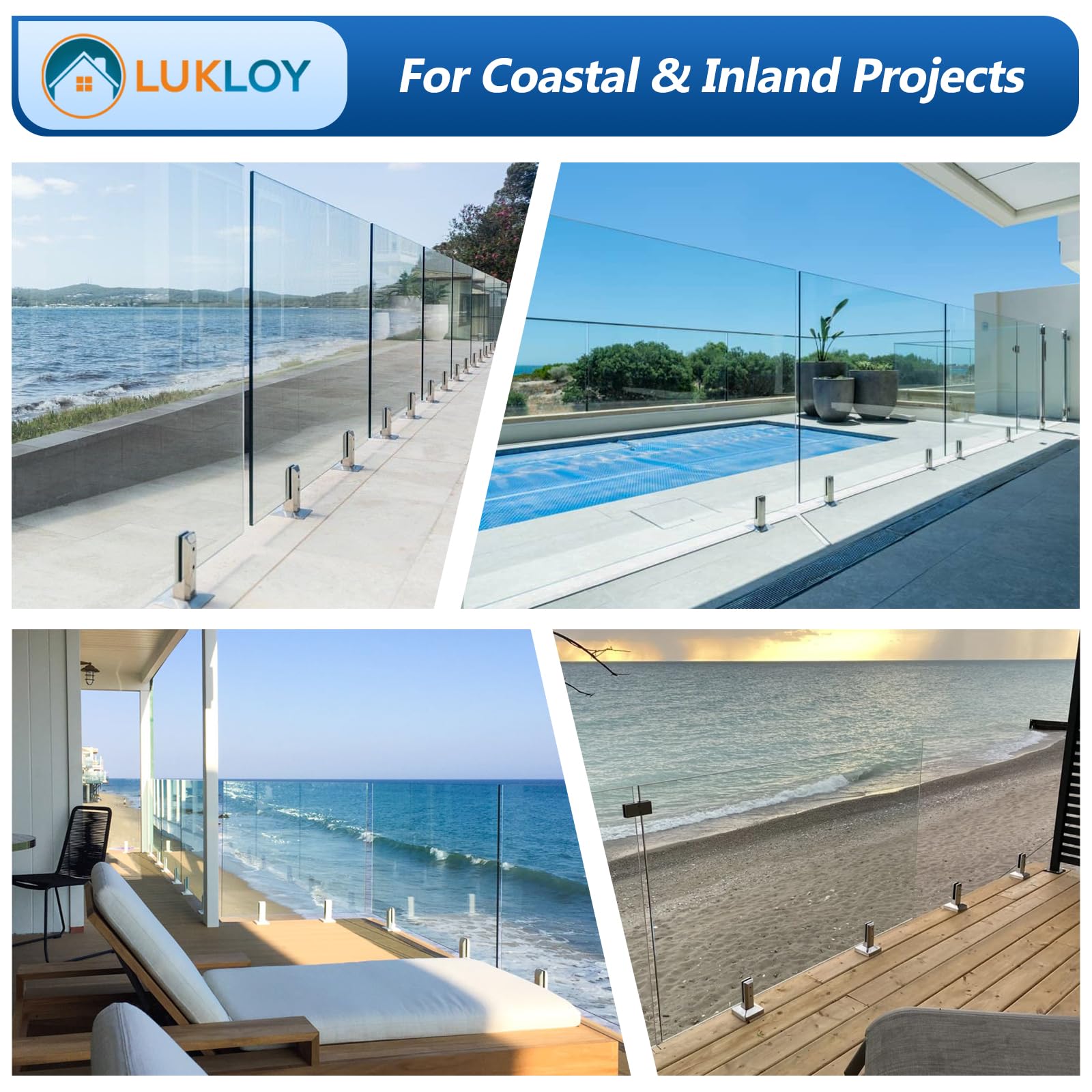 LukLoy 4 Pack SS2205 Marine Grade Stainless Steel Pool Fence Spigot - 1.2kg Glass Railing Clamp Bracket for Deck, Stair & Balustrade | Outdoor Pool Safety, Waterfront Property & Luxury Home Improvement