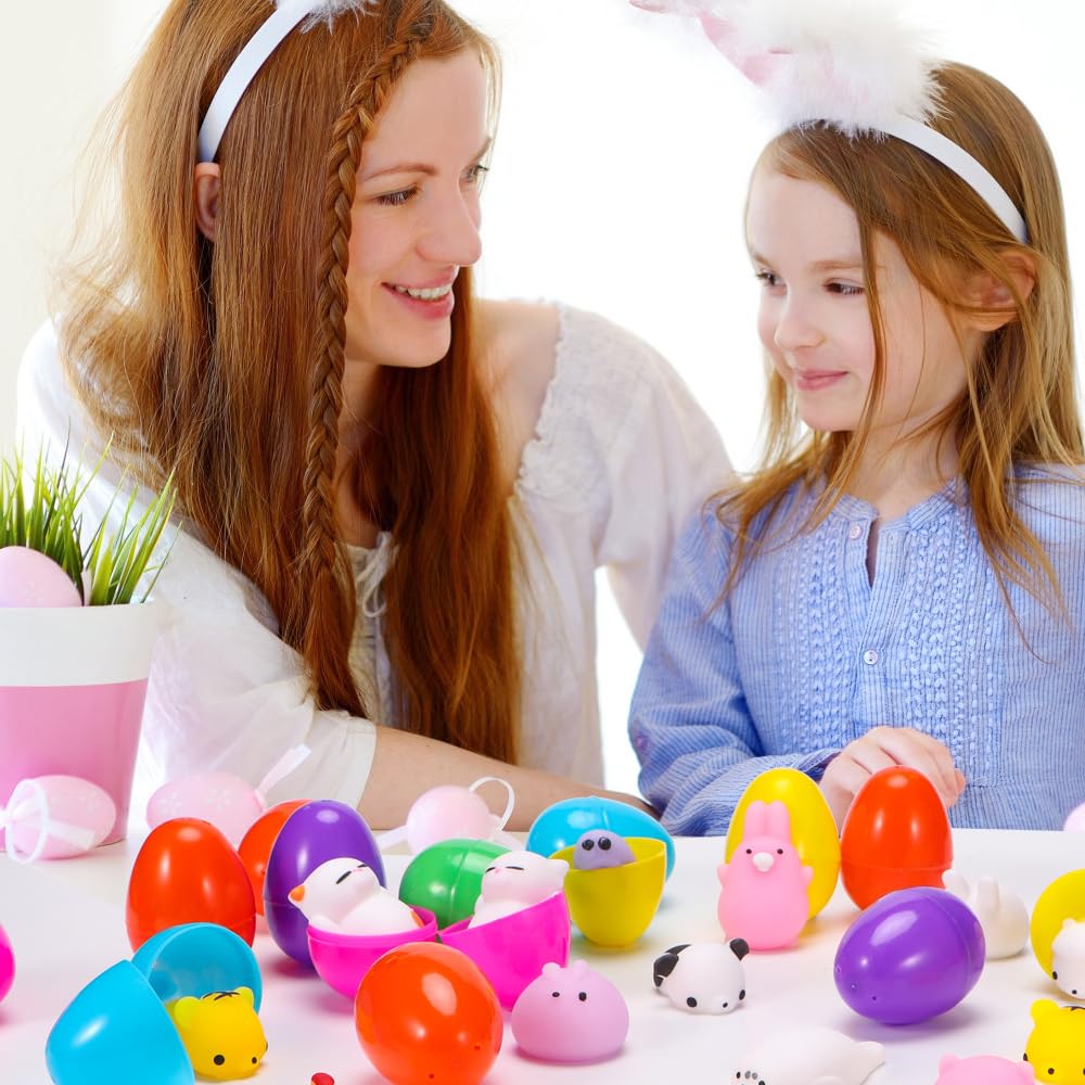 24-Piece Mochi Squishy Toys Easter Egg Set - Mini Soft Animal Stress Relief Toys for Easter Basket Fillers, Egg Hunt Party Supplies - Perfect for Easter Gifts, Party Favors & Sensory Play