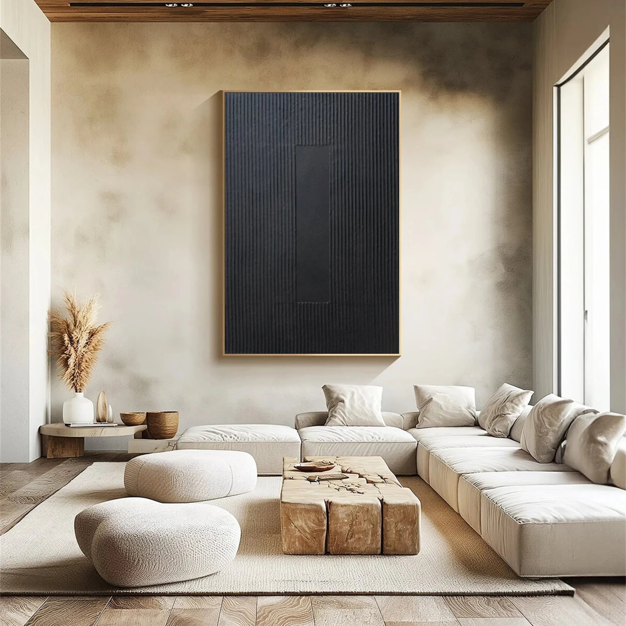 Black Minimalist Textured Painting Canvas #MZ086 - Modern Abstract Wall Art for Living Room, Bedroom & Office Decor
