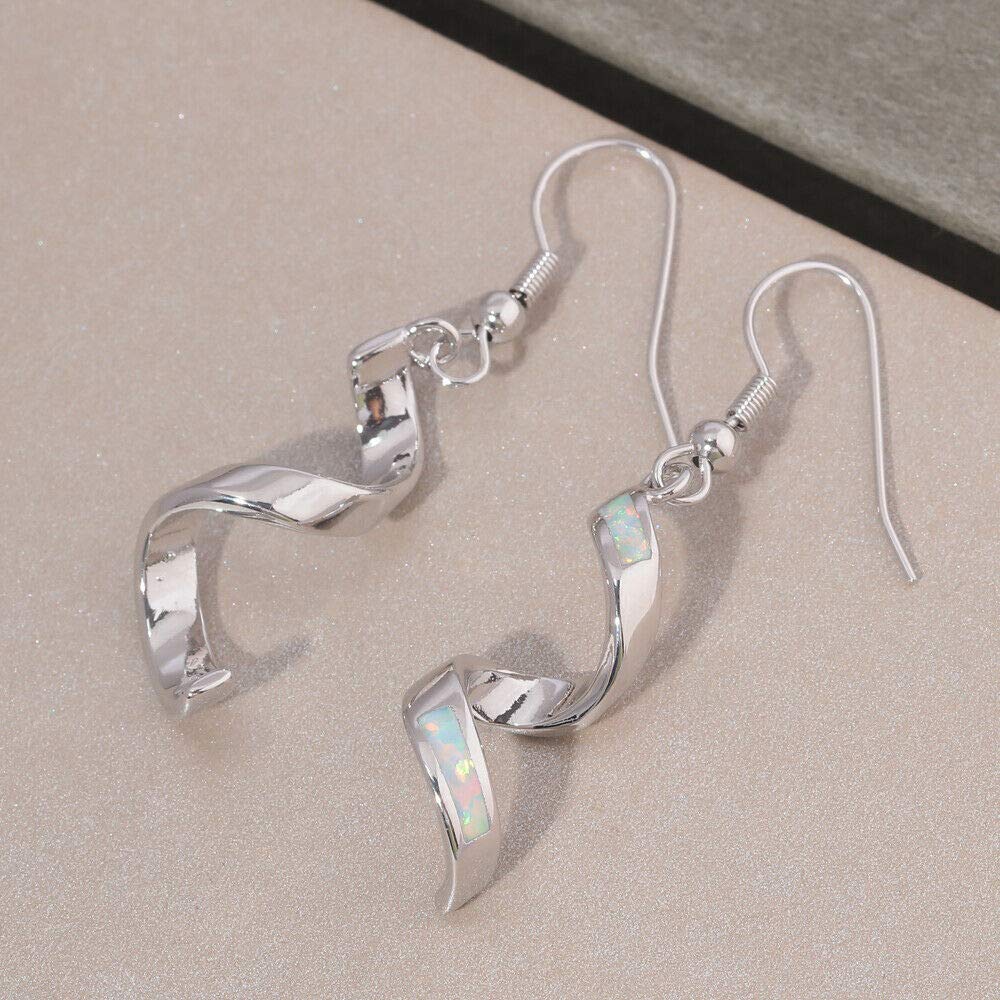 CiNily Sterling Silver Plated Opal Dangle Drop Earrings for Women - Elegant Birthstone Spiral Ribbon Hook Earrings | Perfect for Parties, Weddings & Everyday Wear