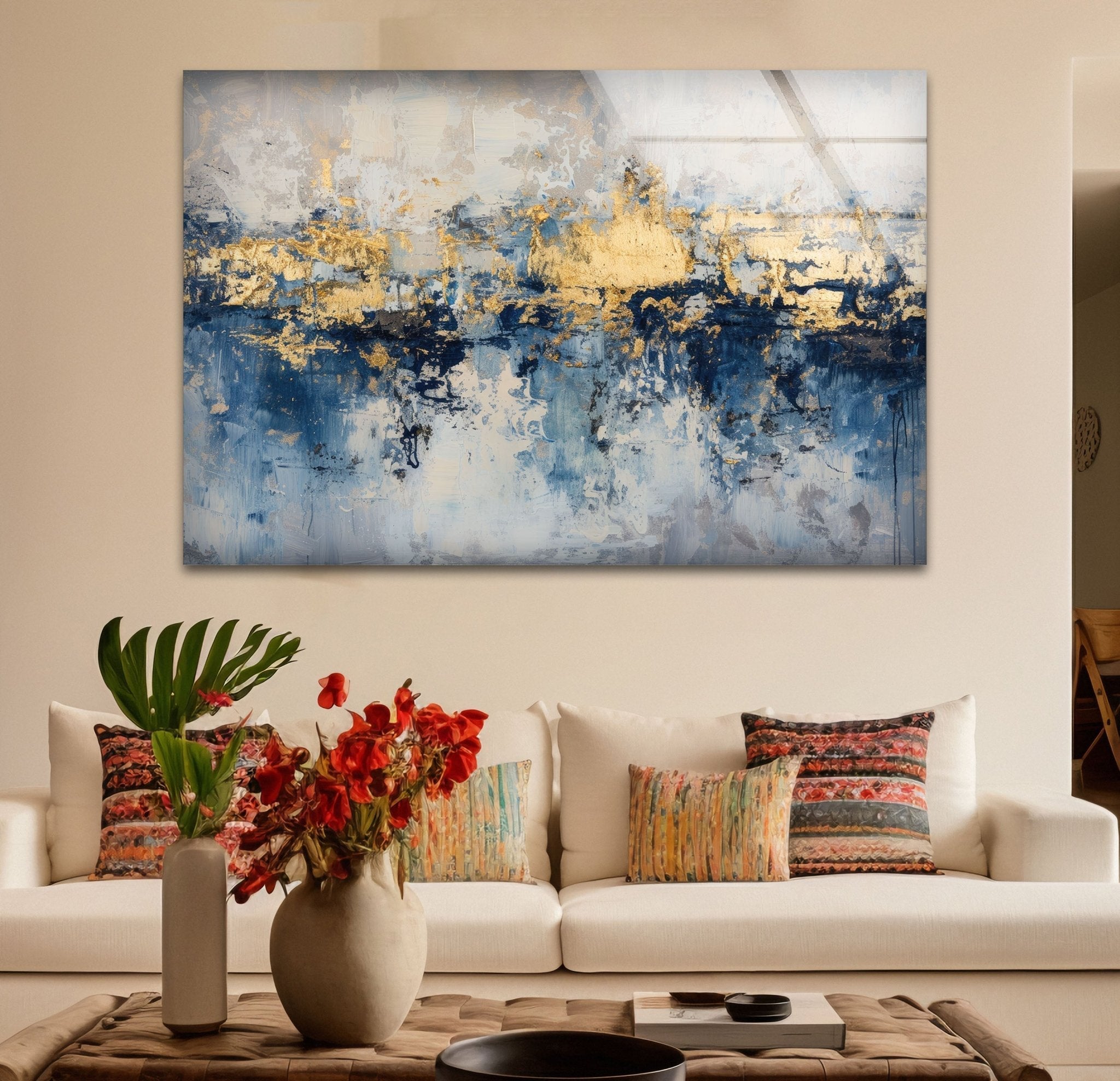 Abstract Earth Tone Glass Wall Art - Handmade Modern Home Decor for Living Room, Bedroom & Office