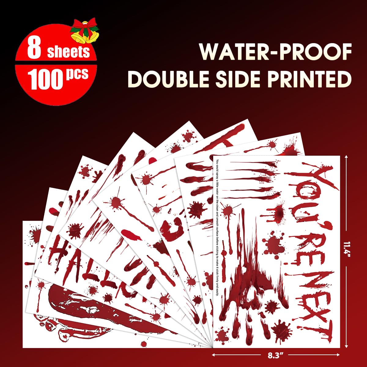 Horaldaily 100 PCS Halloween Window Cling Stickers - Bloody Handprint Decals for Home, Party, Shop Window & Glass Display - Perfect for Halloween Decorations, Spooky Party Supplies & Haunted House Themes