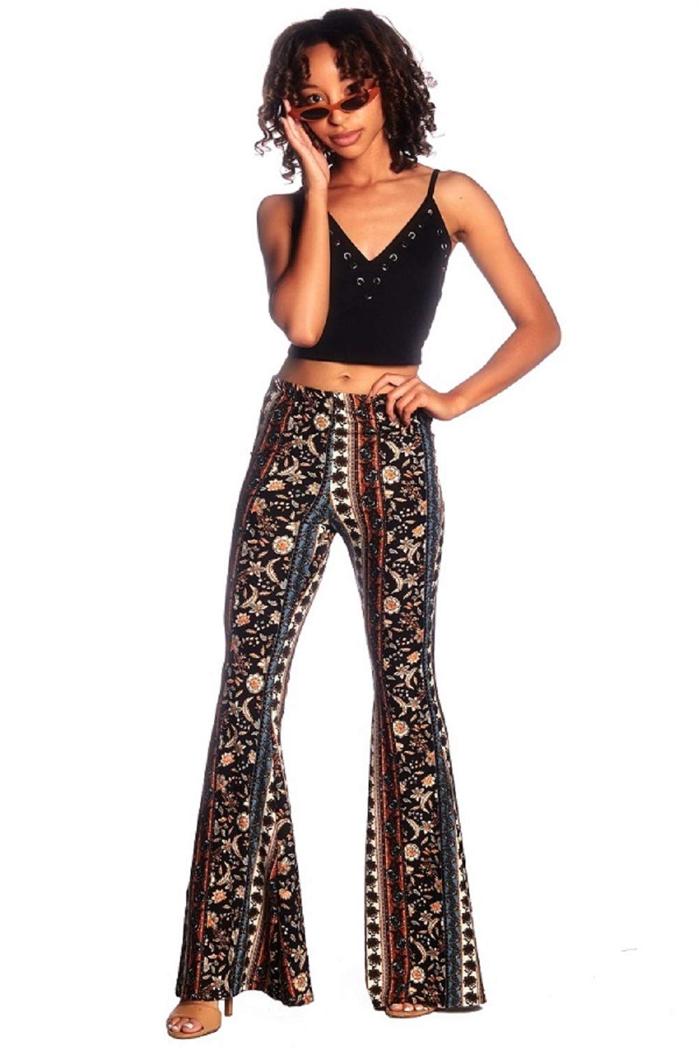 SWEETKIE Women's Boho Flare Pants - Elastic Waist Wide Leg Trousers | Stretchy Soft Solid & Printed Hippie Pants | Perfect for Yoga, Beach & Festival Outfits
