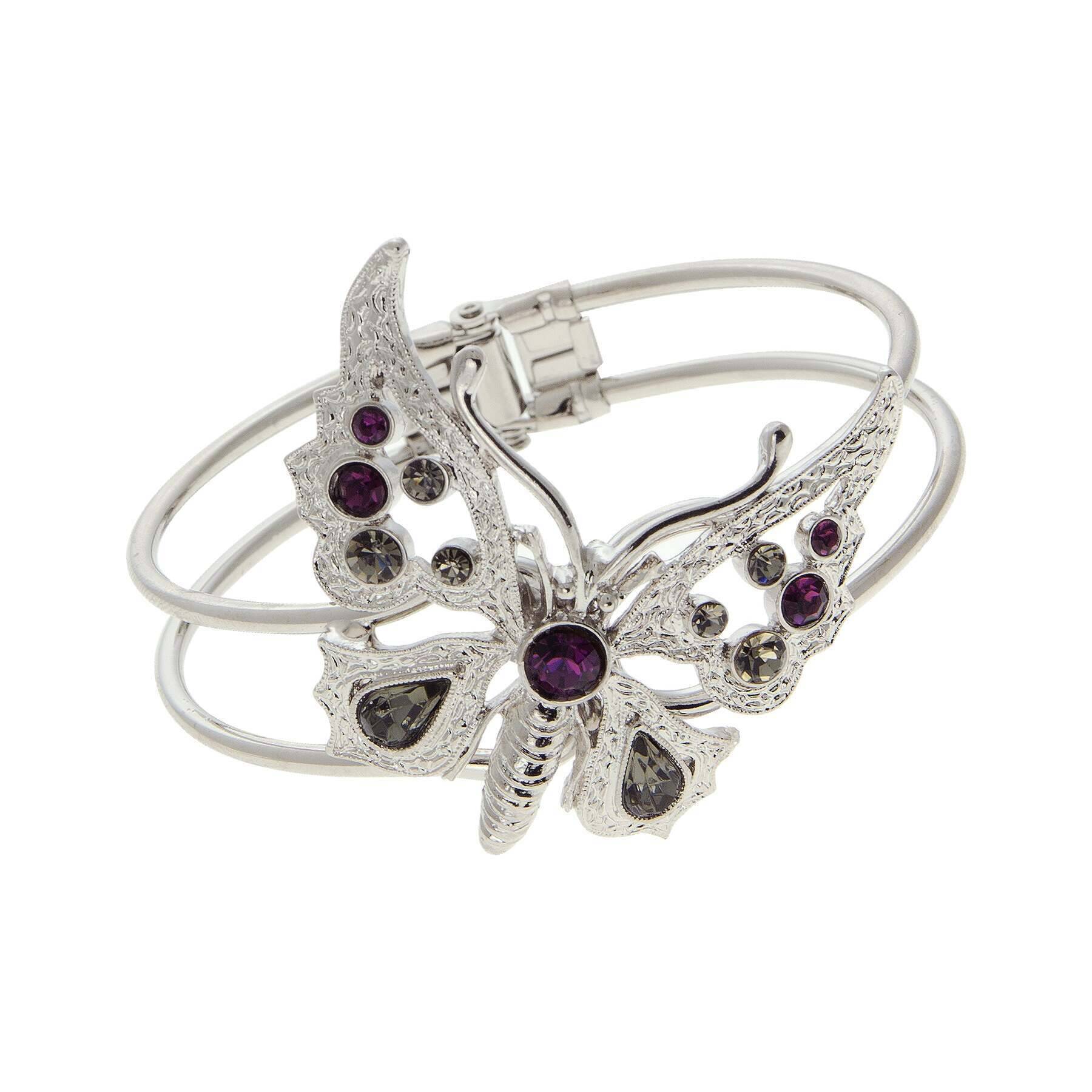 1928 Jewelry Classic Crystal Butterfly Hinge Cuff Bracelet for Women - Elegant Vintage Style Fashion Jewelry for Parties, Weddings & Special Occasions