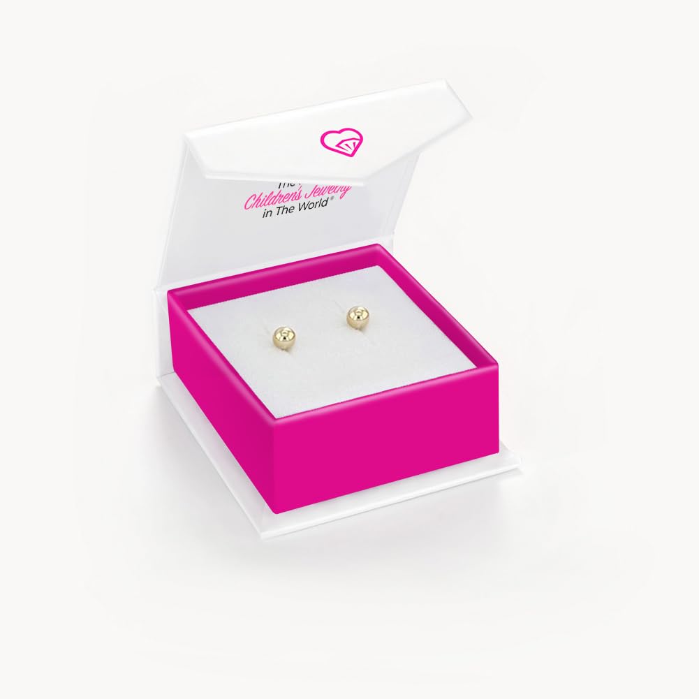 18k Yellow Gold Classic Ball Safety Screw Back Stud Earrings for Babies & Toddlers - 3mm-5mm Hypoallergenic Earrings for Newborns, Infants & Little Girls | Perfect for Baptism, Christening & First Birthday Gifts