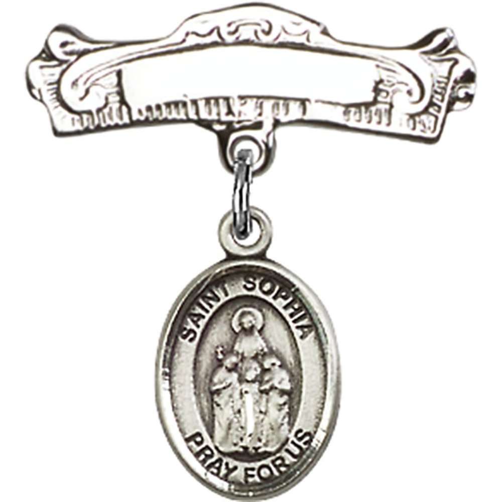 Sterling Silver Baby Badge with St. Sophia Charm - 7/8 X 7/8 Inches Arched Polished Pin - Perfect for Christening Gifts, Baby Showers & First Communion Jewelry