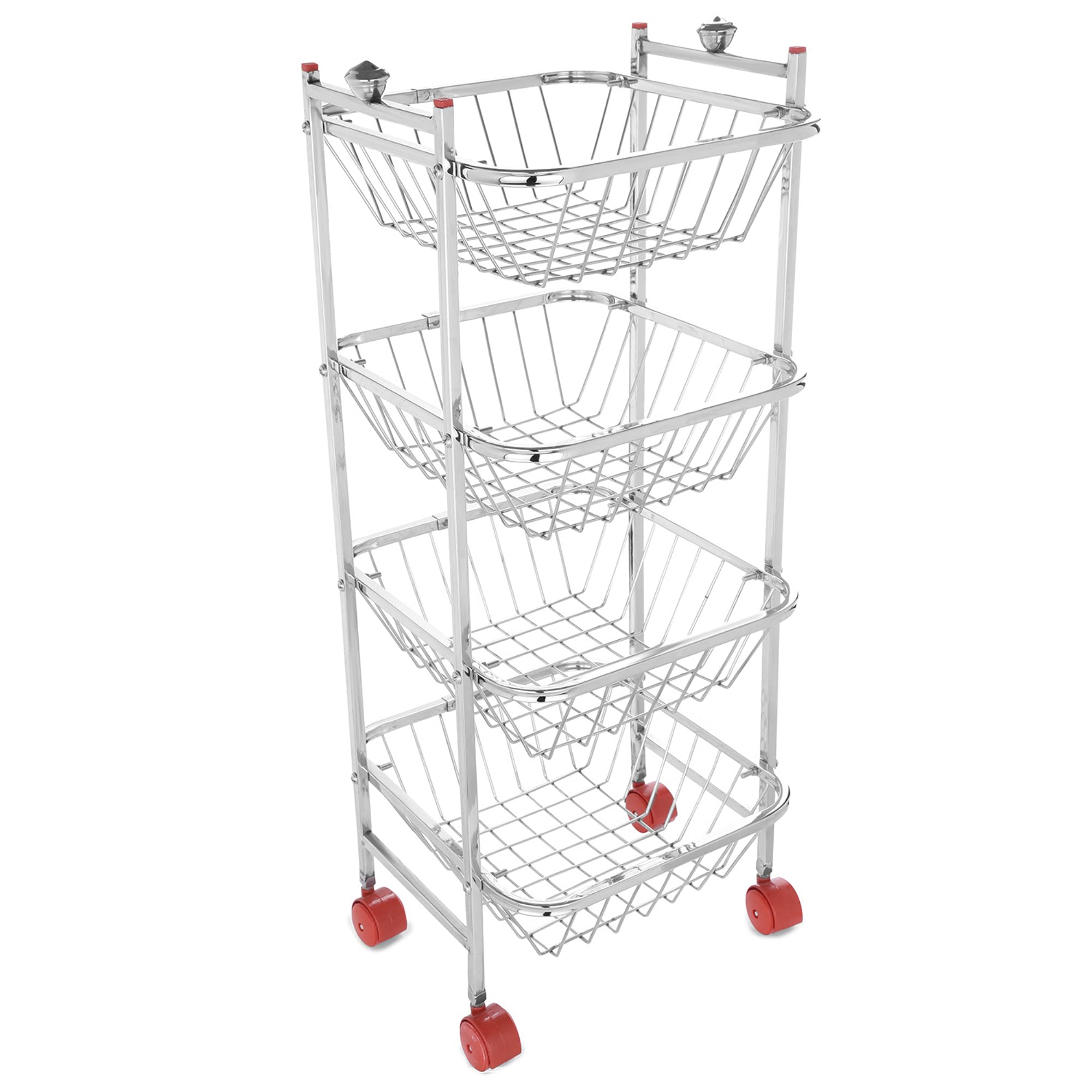 LiMETRO 4-Tier Stainless Steel Kitchen Cart - Vegetable & Fruit Storage Basket Organizer for Onions, Potatoes, Pantry - Space Saving Rolling Trolley for Kitchen, Dining Room, Supermarket, Restaurant