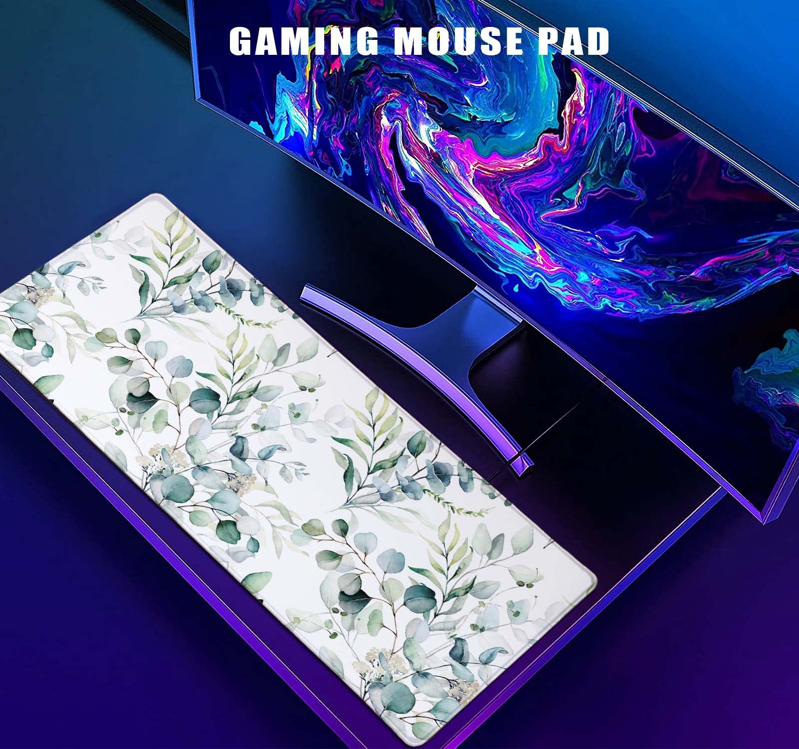 Large Green Grass Mouse Pad with Leaves Pattern - Non-Slip Rubber Base Desk Mat for Keyboard & Mouse (31.5