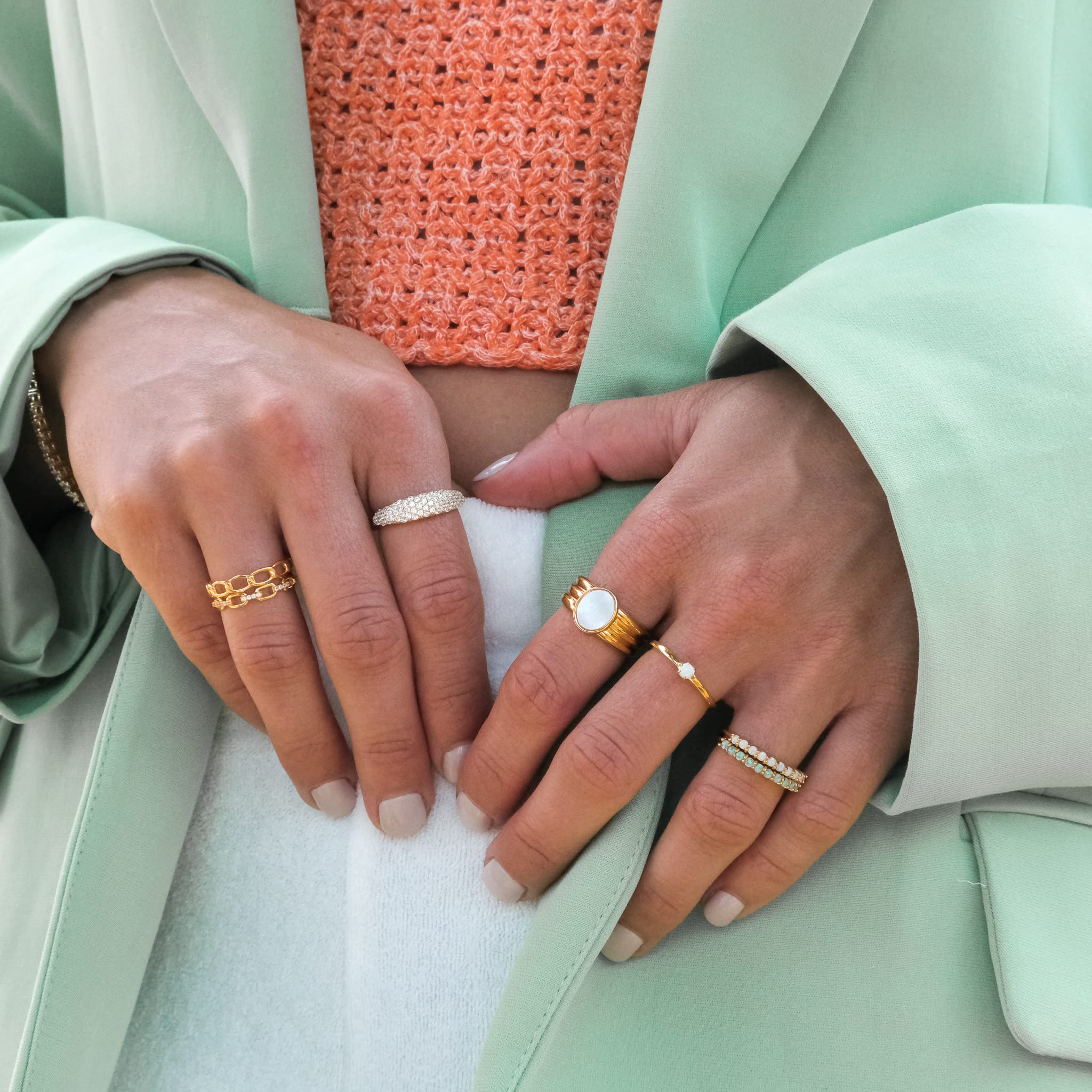 Espere Thin Bubble Dome Ring - 18K Gold Plated Ribbed Stackable Ring for Women | Elegant Thick Band Ring for Everyday Wear, Date Night & Special Occasions