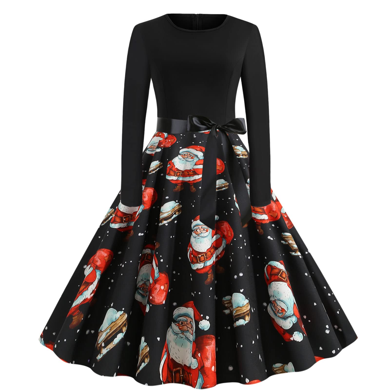 Vintage 1950s Housewife Style Long Sleeve Party Dress for Women - Halloween, Christmas, Evening & Prom Occasions - Retro Swing Dress for Costume Parties, Holiday Events & Special Occasions