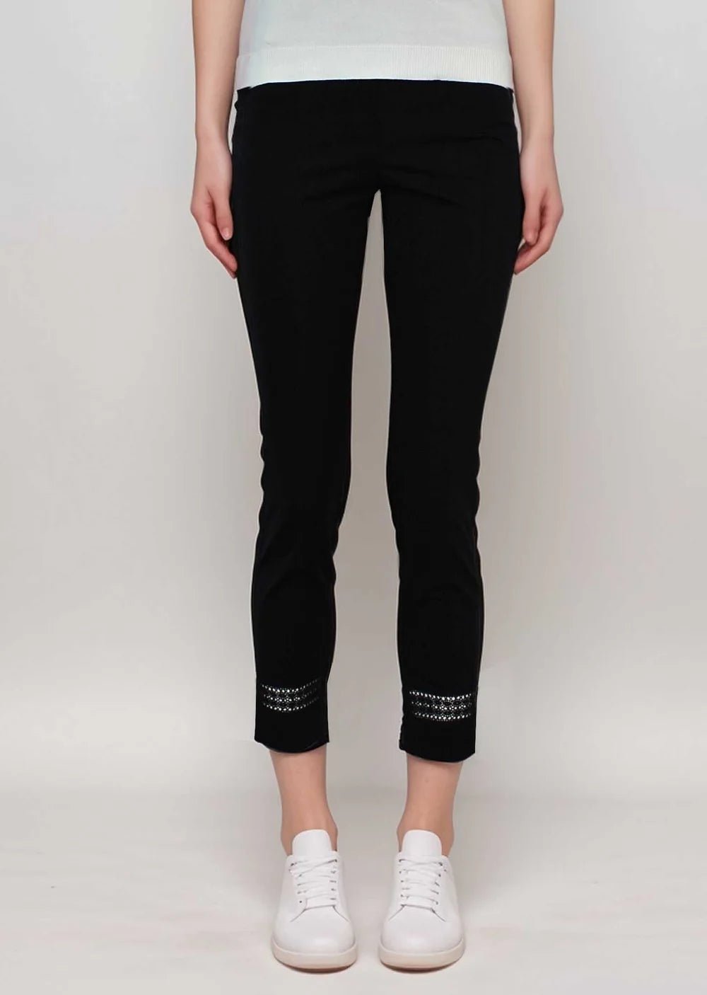 Kathryne Black Crop Lace Trim Trouser Pants - Stylish High Waist Wide Leg Pants for Women, Perfect for Office, Party & Casual Wear