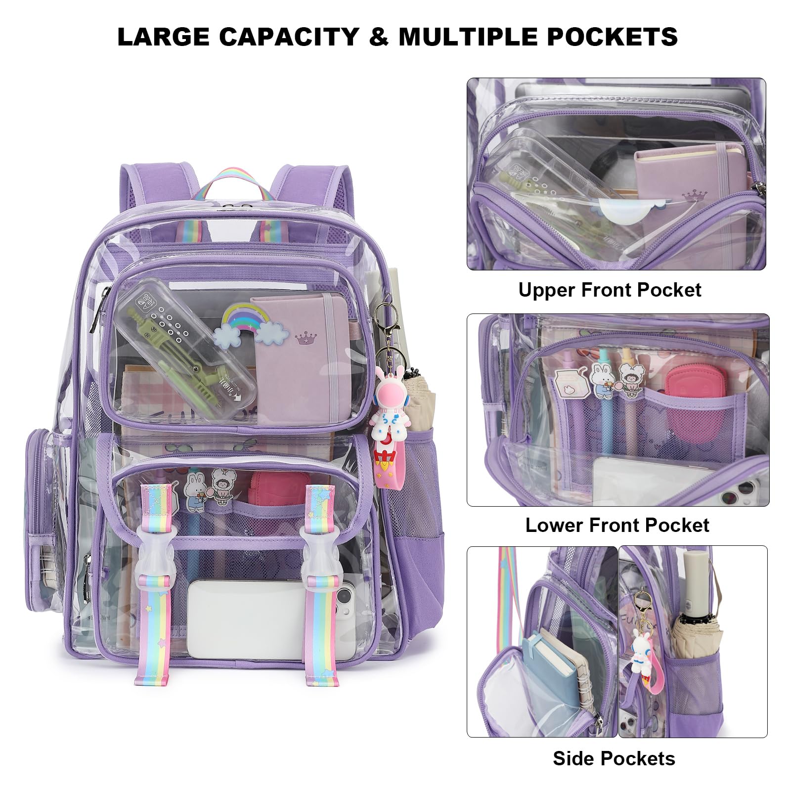 Durable Clear PVC Backpack for Women & Girls - School, Travel, Work
