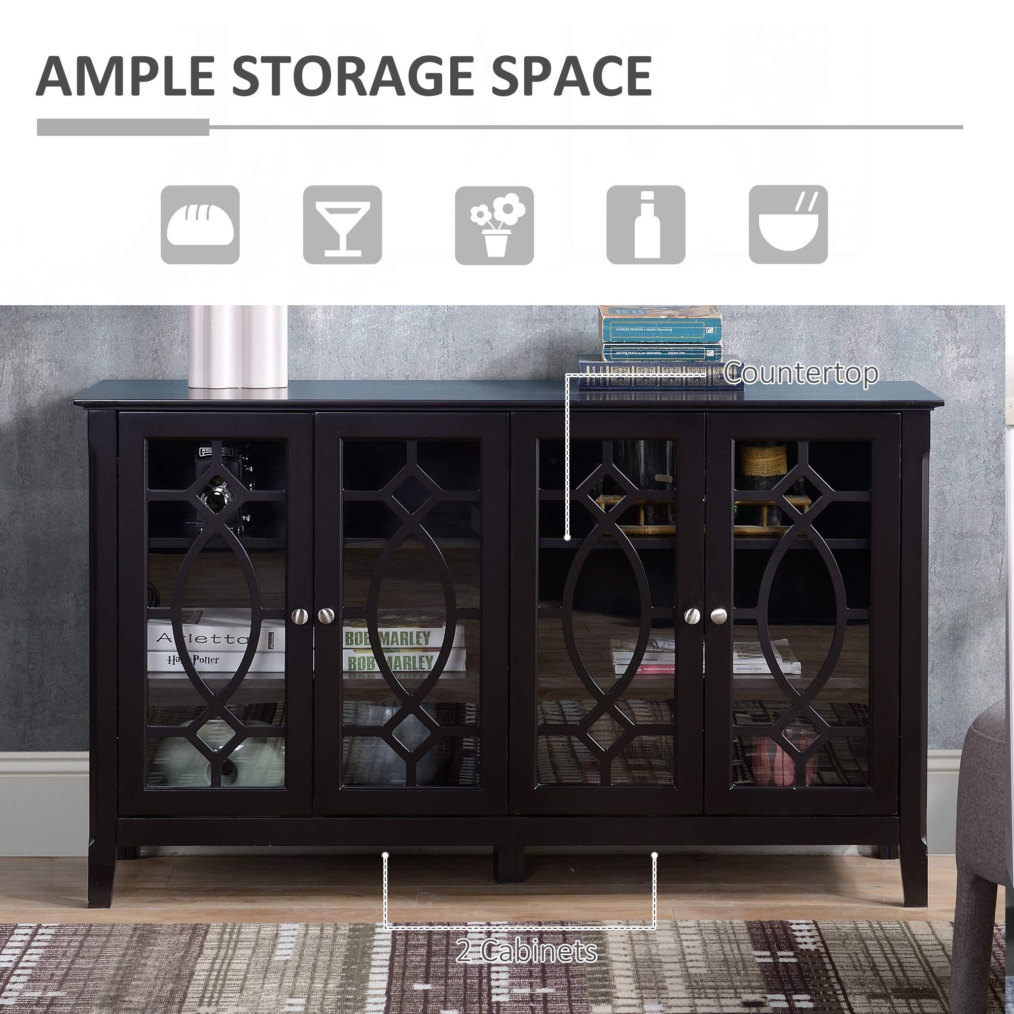 HOMCOM Sideboard Buffet Cabinet - Kitchen Storage Cabinet with Glass Doors & Adjustable Shelves, Espresso Finish - Perfect for Dining Room, Living Room, and Home Office Organization