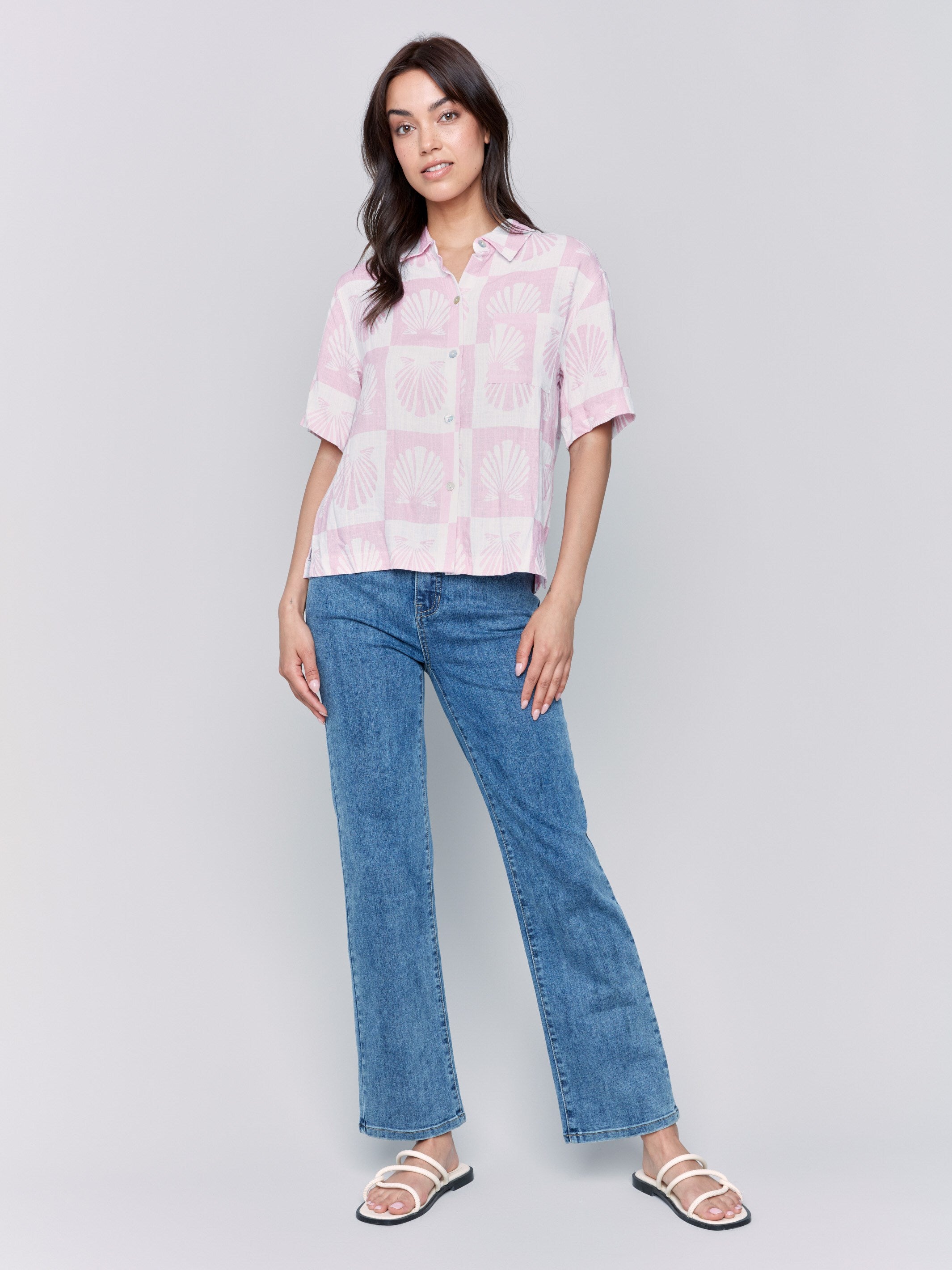 Women's Short Sleeve Printed Linen Blend Blouse - Breathable Summer Top for Casual Outings & Office Wear