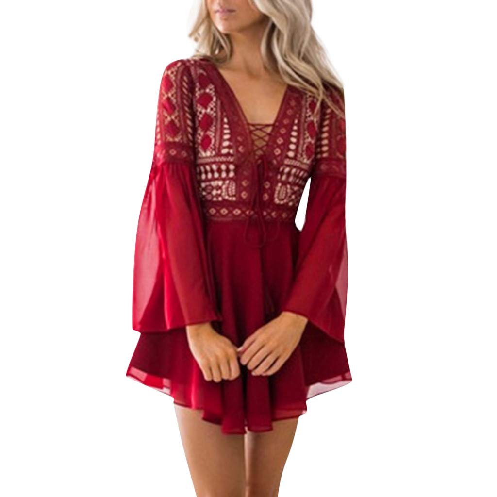 Boho Lace Hollow Long Sleeve Cocktail Party Bandage Beach Dress for Women - Elegant Summer Evening Gown for Beach Weddings, Date Nights & Vacation Getaways