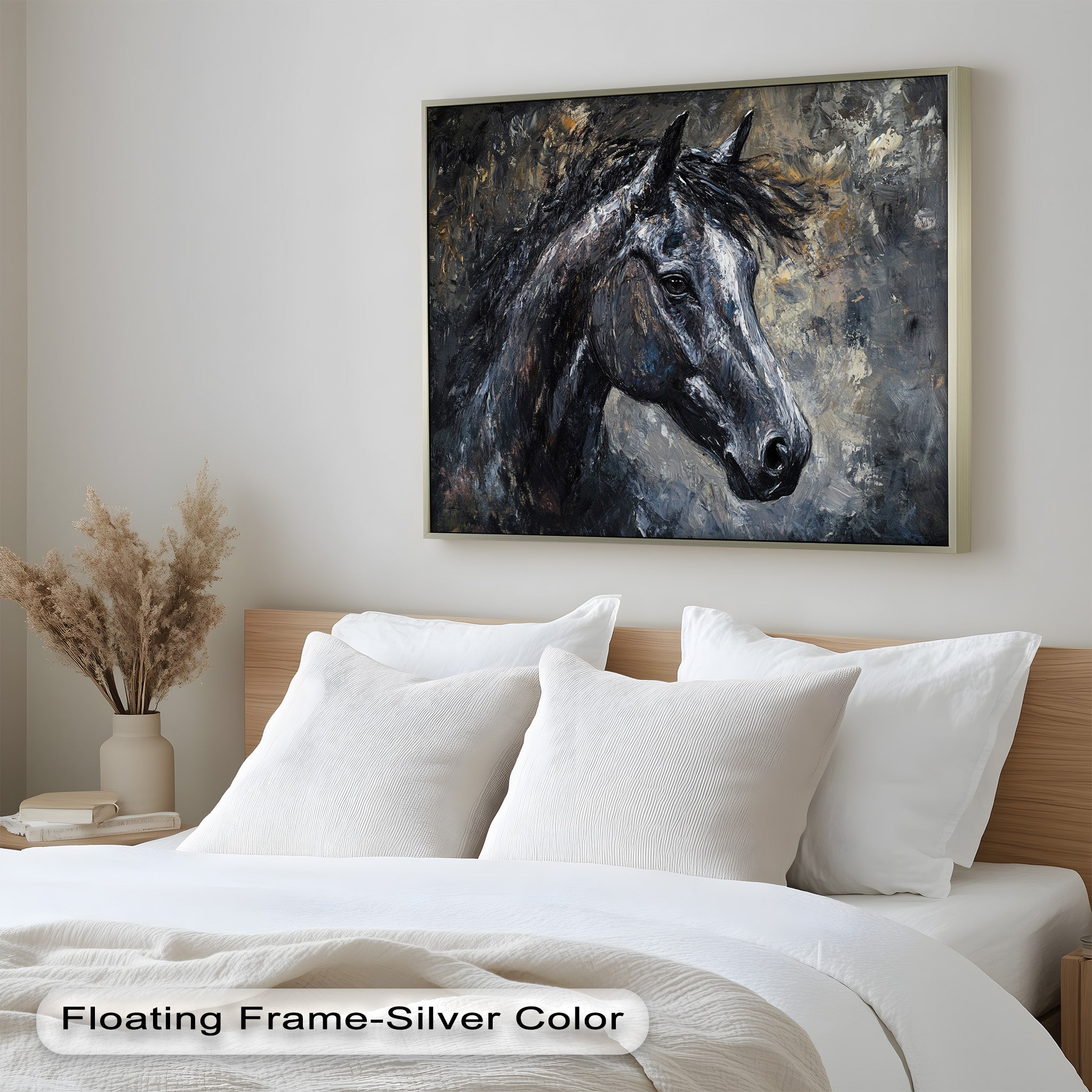 Black Horse Portrait Oil Painting - Handmade Animal Artwork for Home Decor, Office Wall Art & Gift Ideas