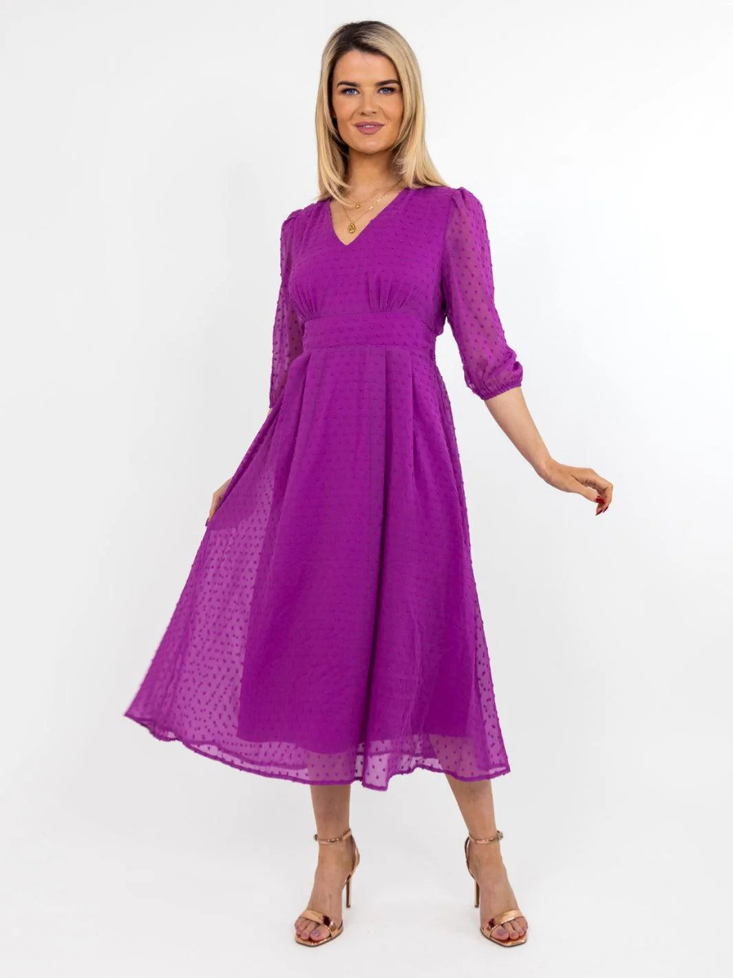 Elegant Audrey Midi Dress in Purple - Perfect for Weddings, Parties & Special Occasions