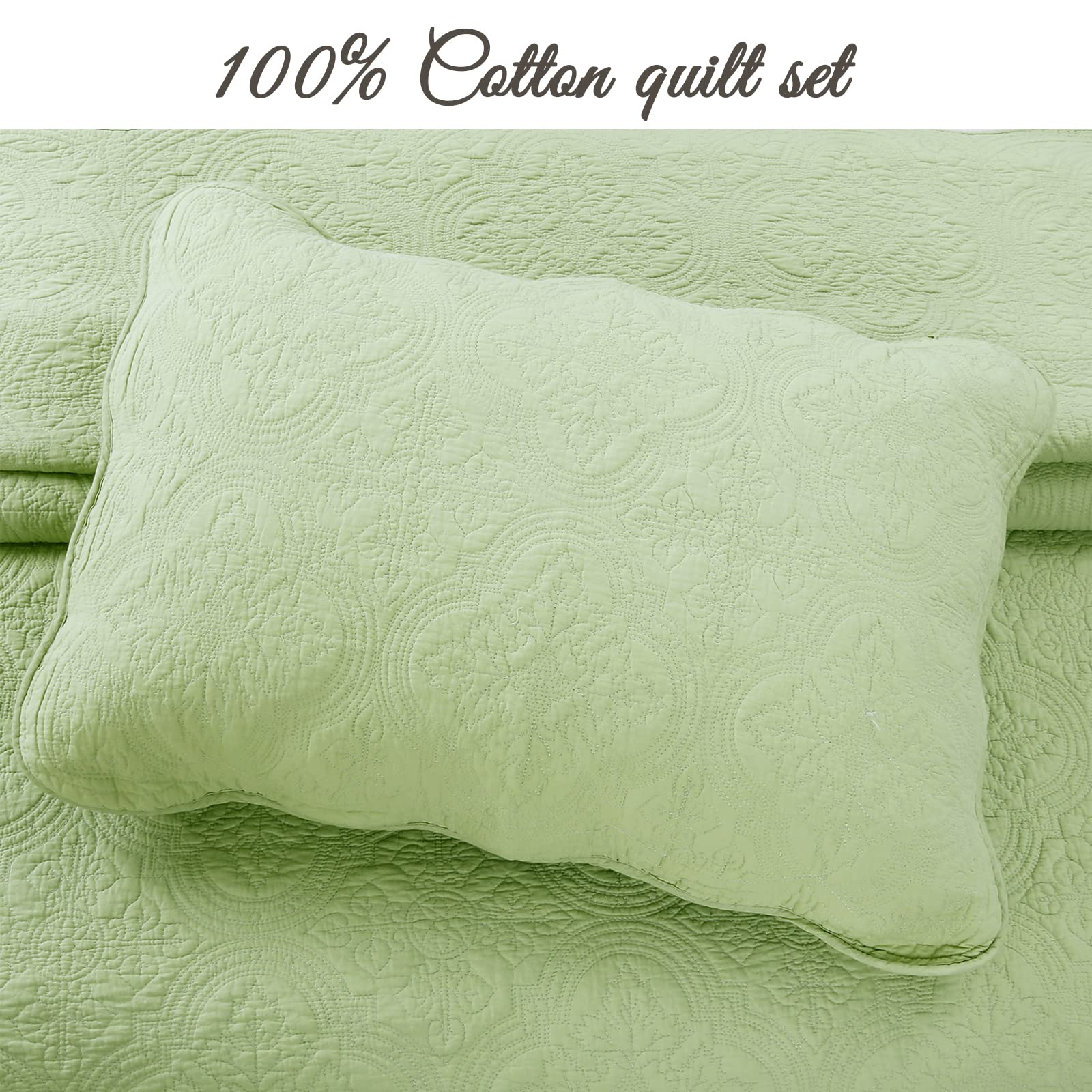 Pure Cotton Quilt Set King Size 3-Piece - Blantyre Green | Soft & Breathable Bedding for All Seasons | Perfect for Master Bedroom & Guest Room